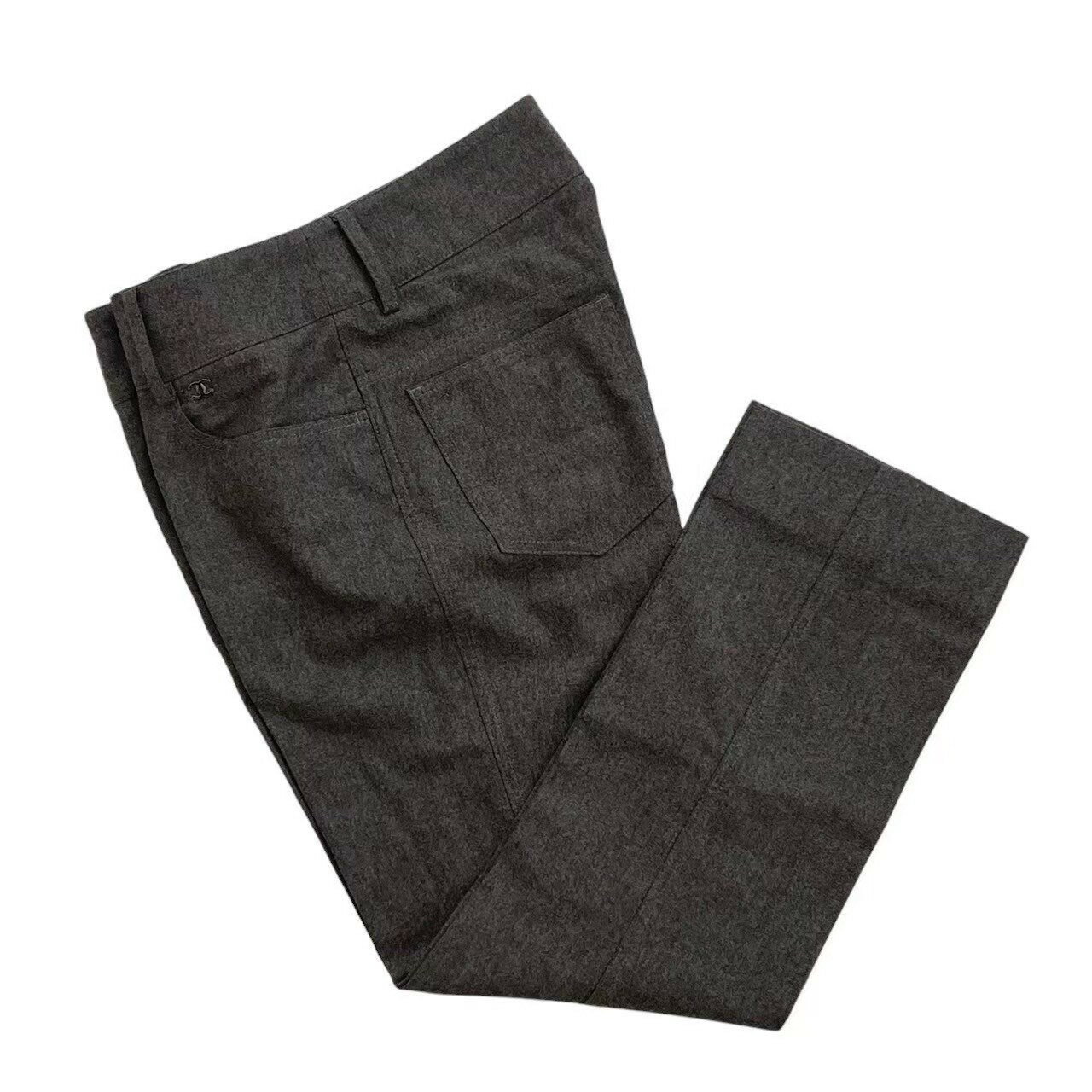 乐天商城 - ［中古］CHANEL シャネル ストレートパンツ グレー P24686V15182 ストレート パンツ ボトムス 長ズボン ココボタン ウール 04A レディース サイズ 38 Mサイズ