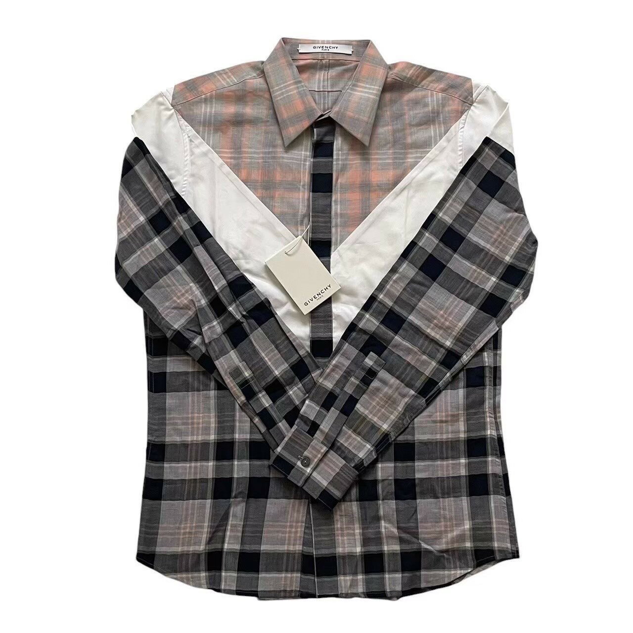 乐天商城 - ［中古］GIVENCHY ジバンシィ ブラウス ピンク系 シャツ アパレル トップス 長袖 チェック柄 Vモチーフ 綿 レディース サイズ38 Mサイズ