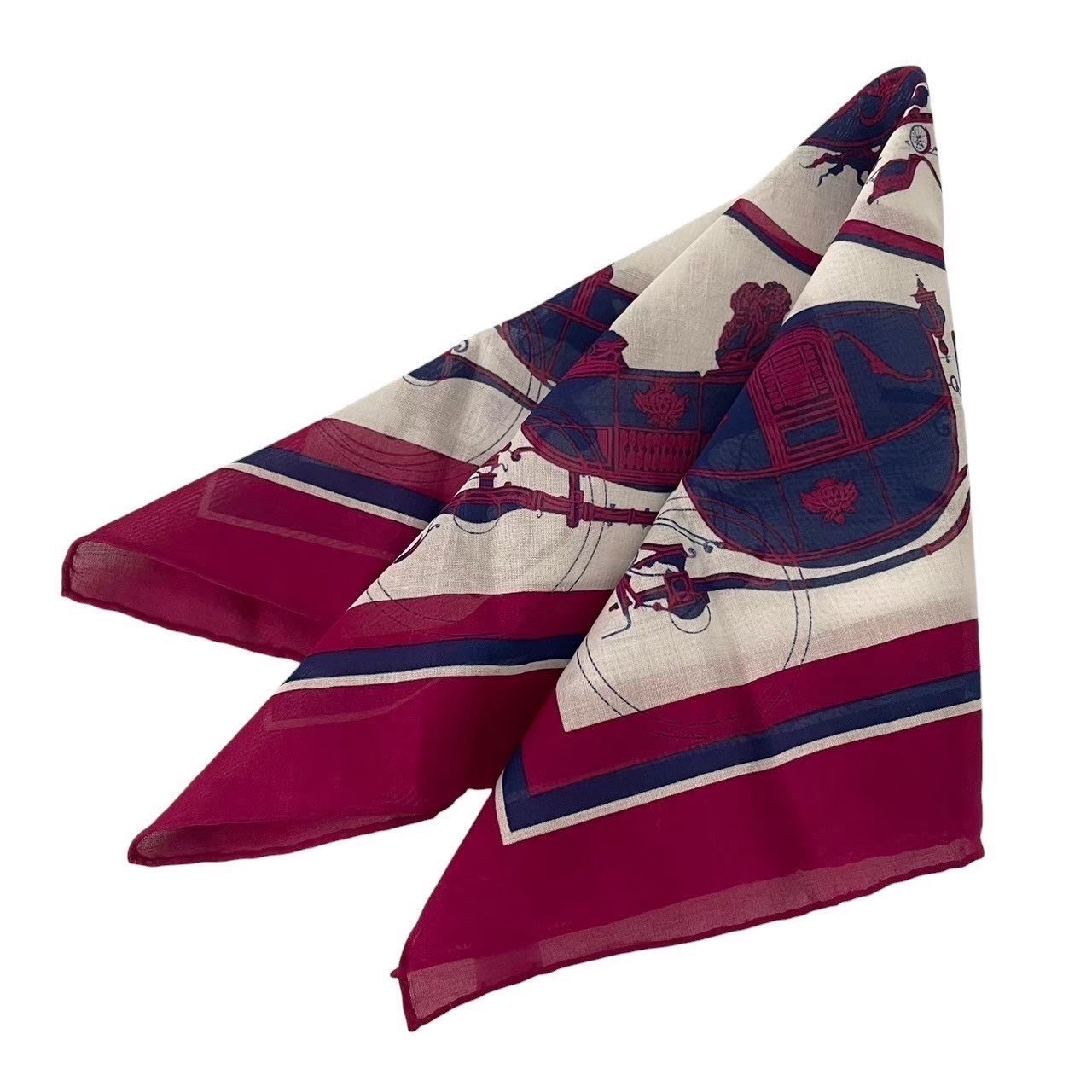 ［中古］HERMES エルメス ハンカチ ハイブランド 小物 ファッション 紫 パープル マルチカラー ミニ スカーフ カレ40 Ex-Libris エクスリブリス 馬車 総柄 綿 レディース