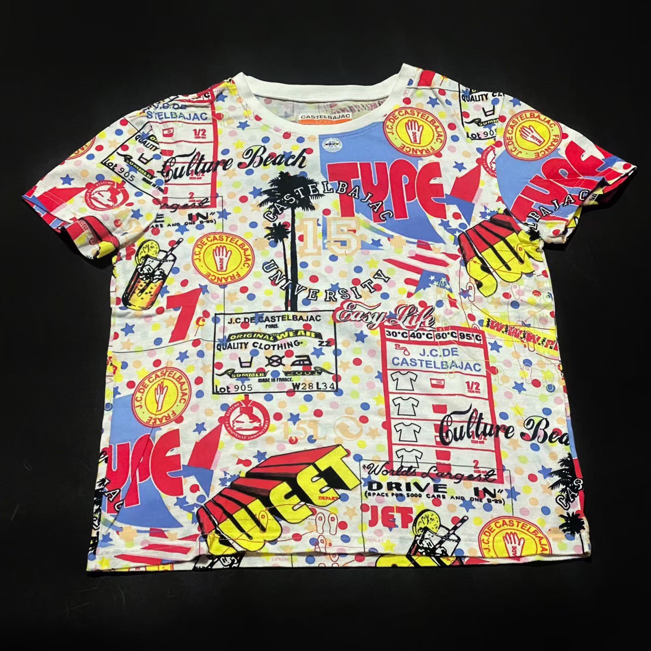 Rakuten - 「中古」CASTEL BAJAC カステルバジャック Tシャツ ブランド アパレル ファッション シャツ 半袖 ホワイト 白 マルチカラー 可愛い 綿 コットン レディース