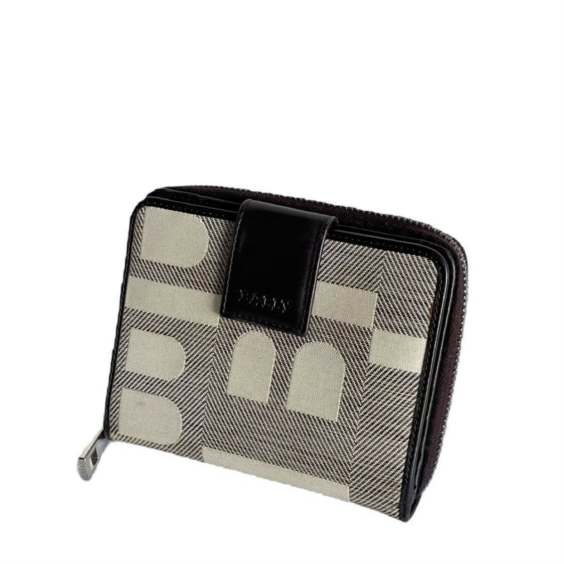 B, F, H, J, P, W - ［中古］BALLY バリー 財布 折り財布 ウォレット ホック Bモチーフ柄 ブラウン ベージュ 茶 ブランド 小物 保存箱付き 保存袋付き レディース