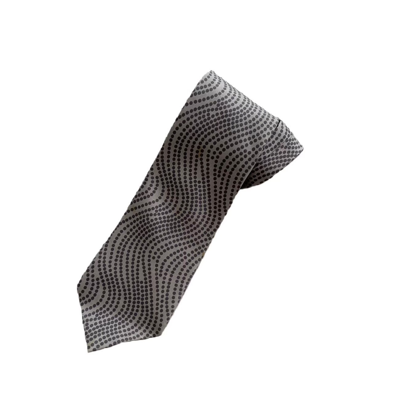 ［中古］GUCCI グッチ ネクタイ ブランド 小物 スーツ ファッション おしゃれ グレー 灰色 ドット 水玉 曲線 シルク 絹 紳士 メンズ