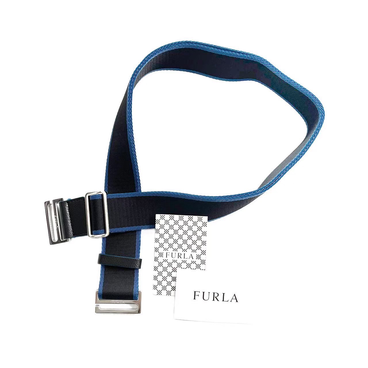 ［中古］FURLA フルラ ショルダー ベルト 紐 キャンバス レザー ブラック 黒 ブルー 青 ブランド ファ..
