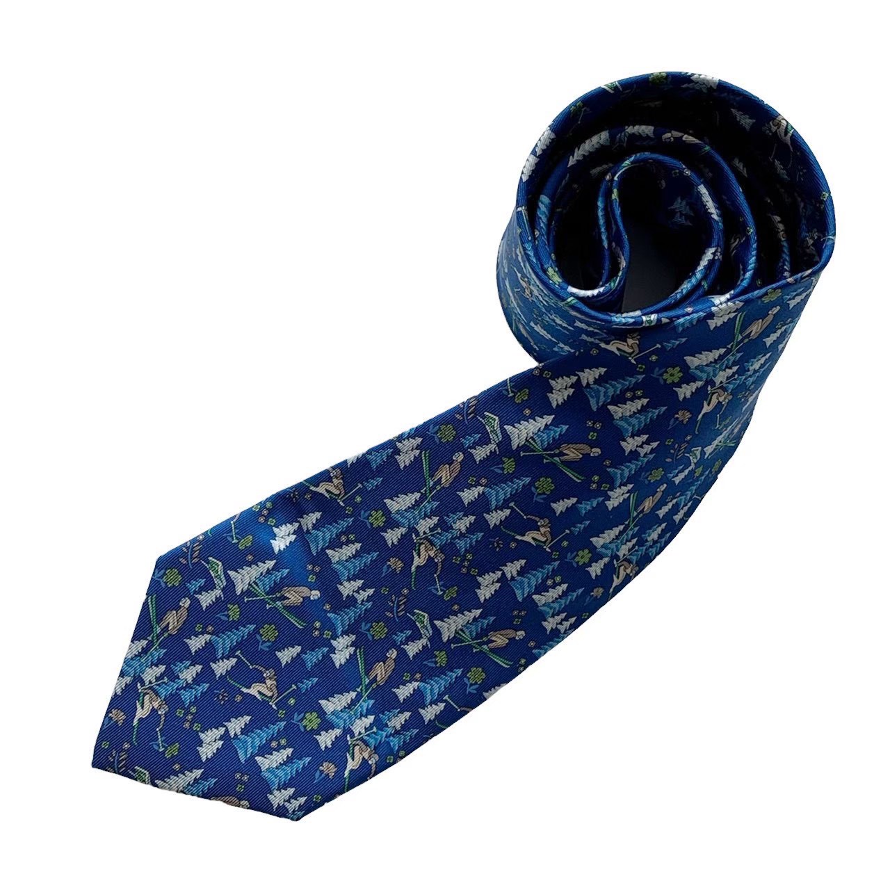 ［中古］Salvatore Ferragamo サルヴァトーレフェラガモ フェラガモ ネクタイ ブルー 青 シルク 総柄 ..