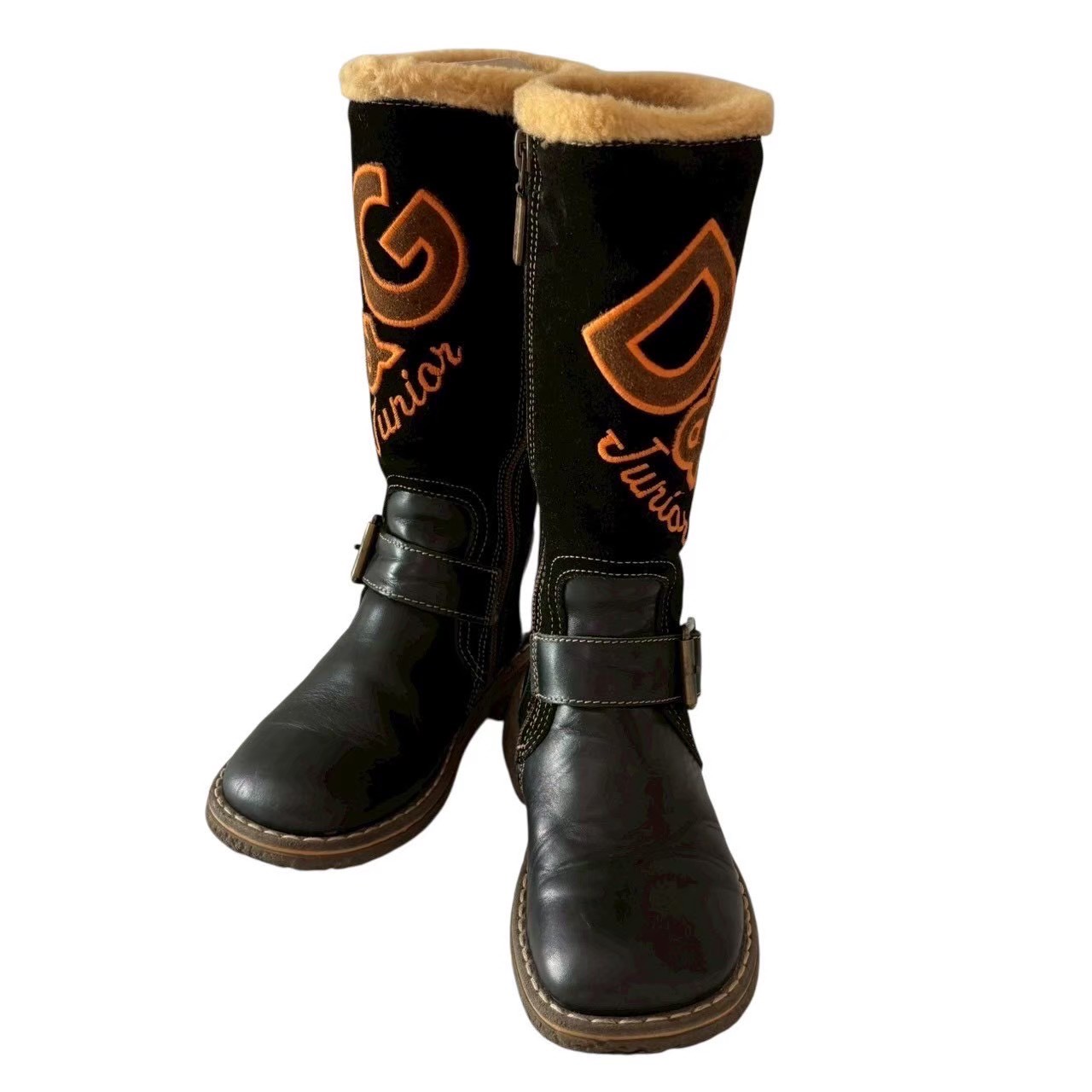 ［中古］D&G Junior DOLCE & GABBANA ドルチェアンドガッバーナ ドルガバ シューズ ブーツ スエード レザー キッズ サイズ29 19cm ブラック チルドレンズ