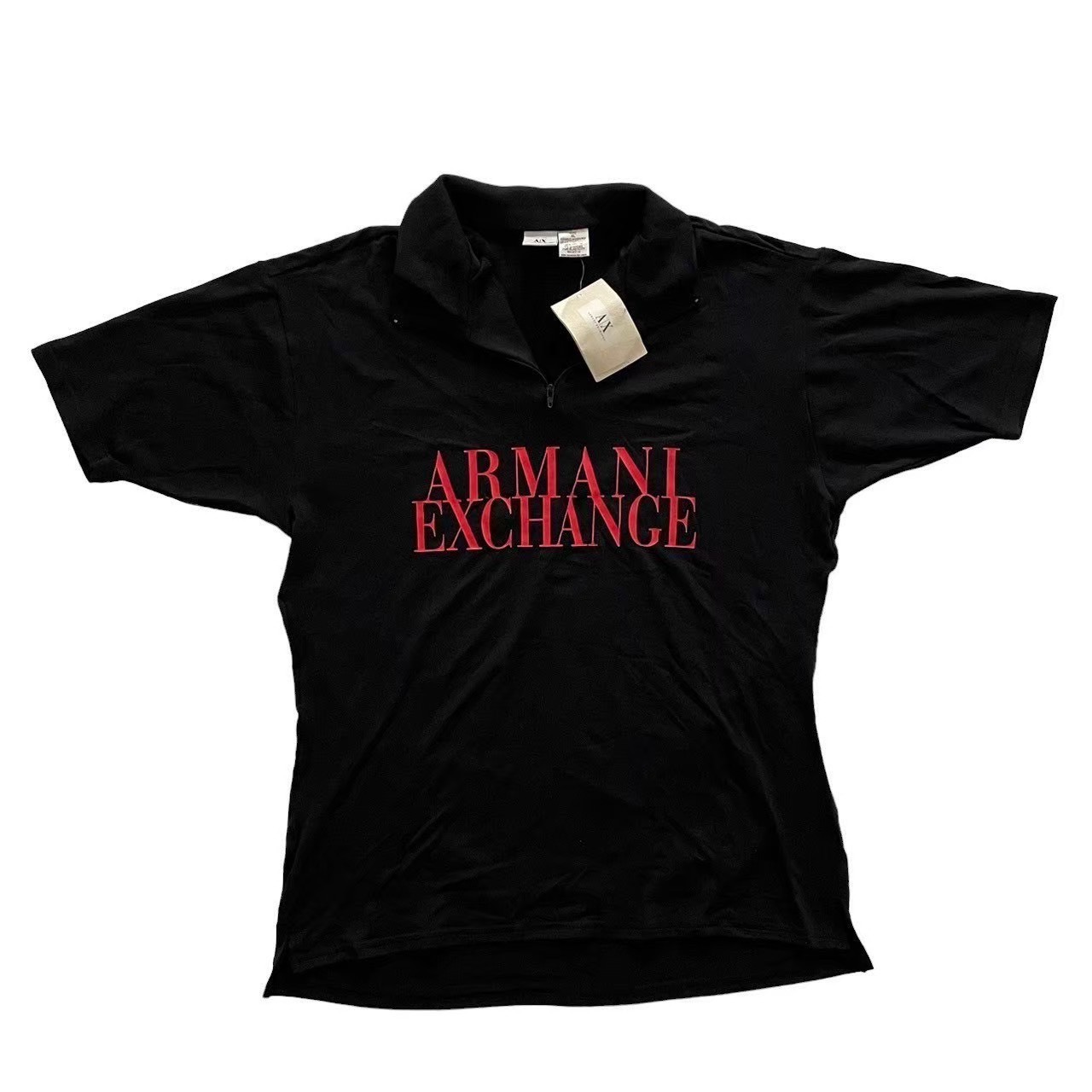 乐天商城 - ［中古］ARMANI EXCHANGE アルマーニ トップス ロゴ入りTシャツ ブランド ファッション 黒 ブラック ロゴ入り Tシャツ 襟付き タグ付き XLサイズ メンズ