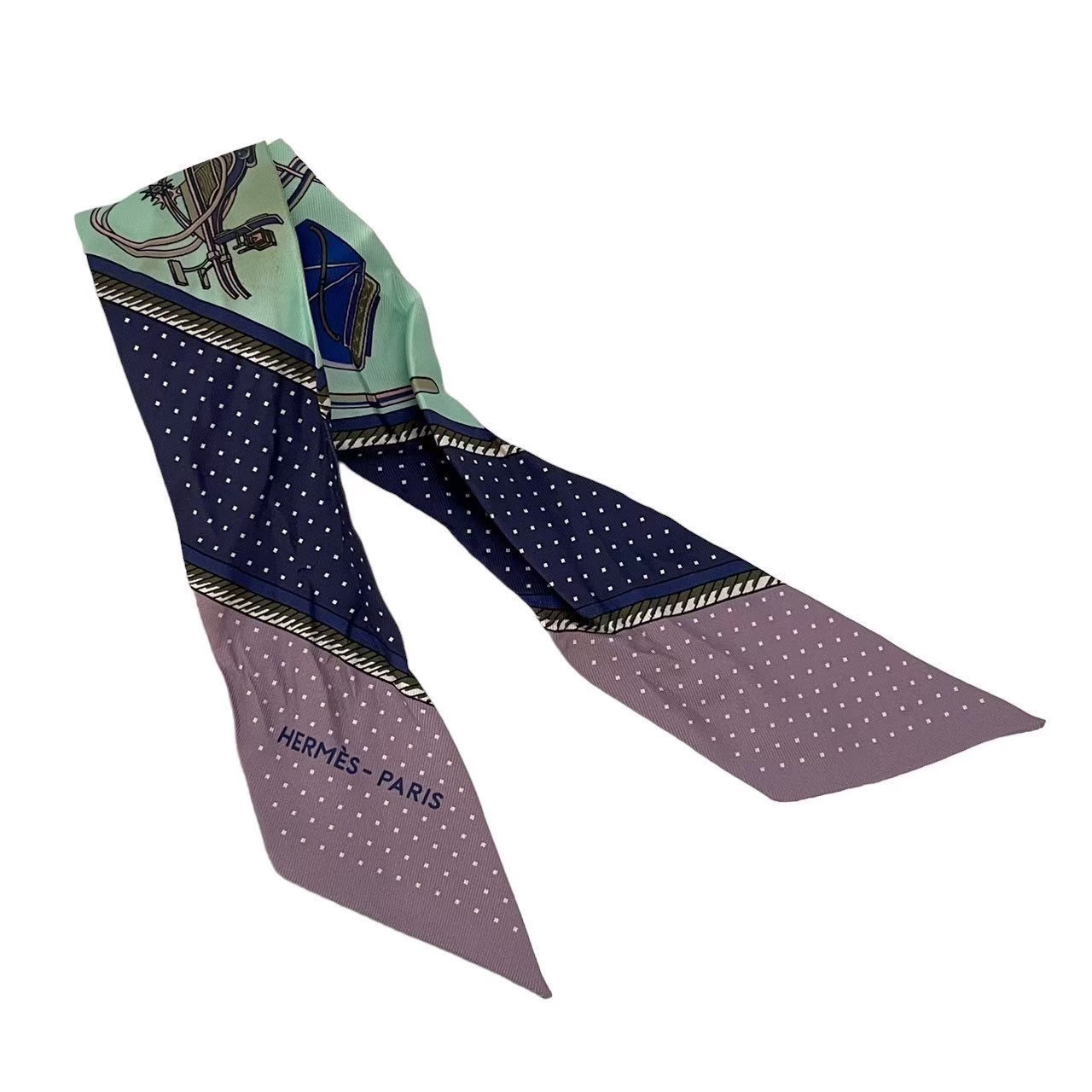 ③極美品　エルメス ツイリー スカーフ HERMES シルク　折畳み式幌の馬車 HERMES（エルメス） シルクスカーフ ツイリー 折畳み式幌の馬車