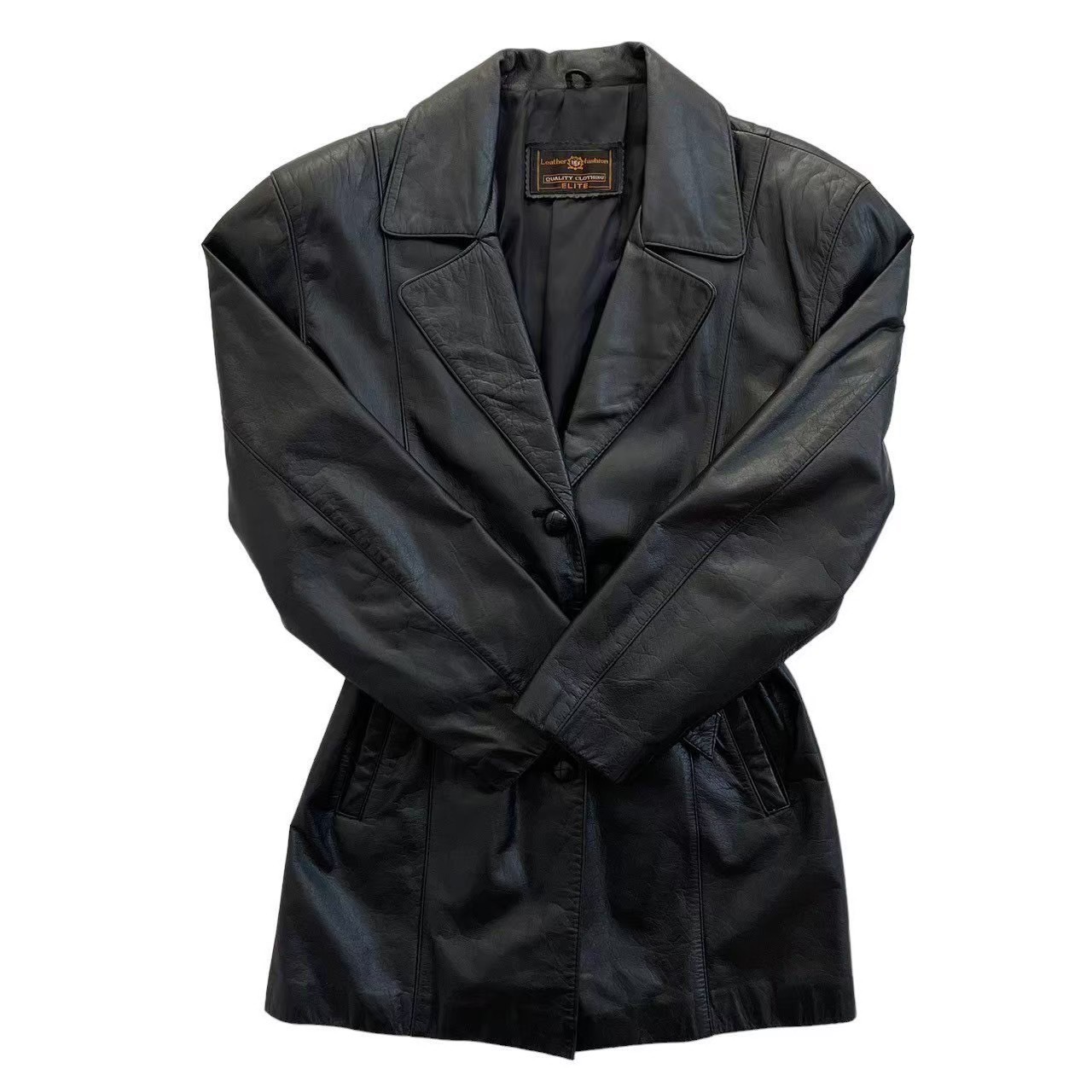 乐天商城 - ［中古］ERITE エリート レザージャケット 黒 ブラック レザー ジャケット 上着 アウター レディース サイズ記載なしMサイズ相当