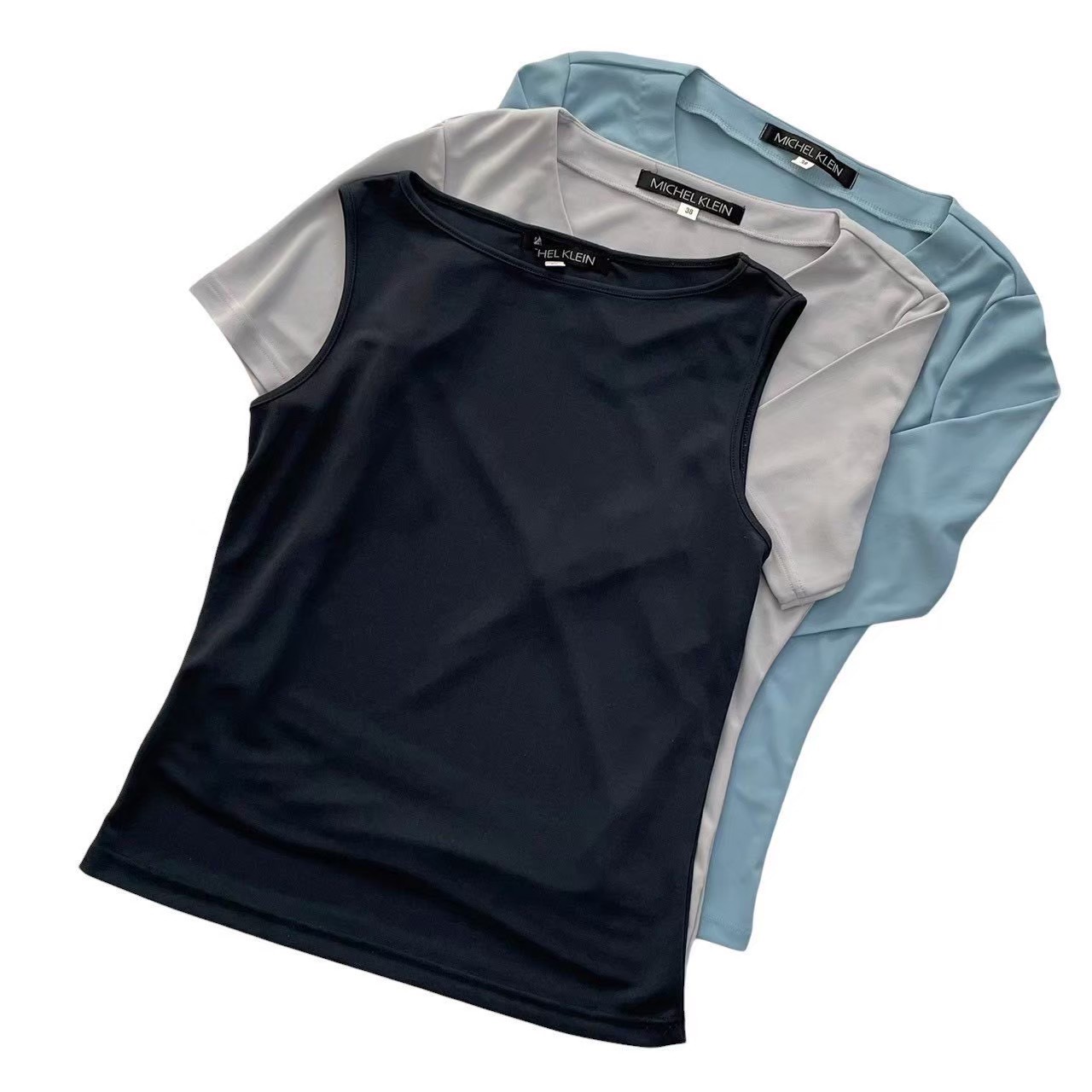 Rakuten - ［中古］MICHEL KLEIN ミッシェルクラン シャツ3枚セット 水色 グレー 黒 長袖Vネック 半袖シャツ ノースリーブ レディース サイズ38 Mサイズ