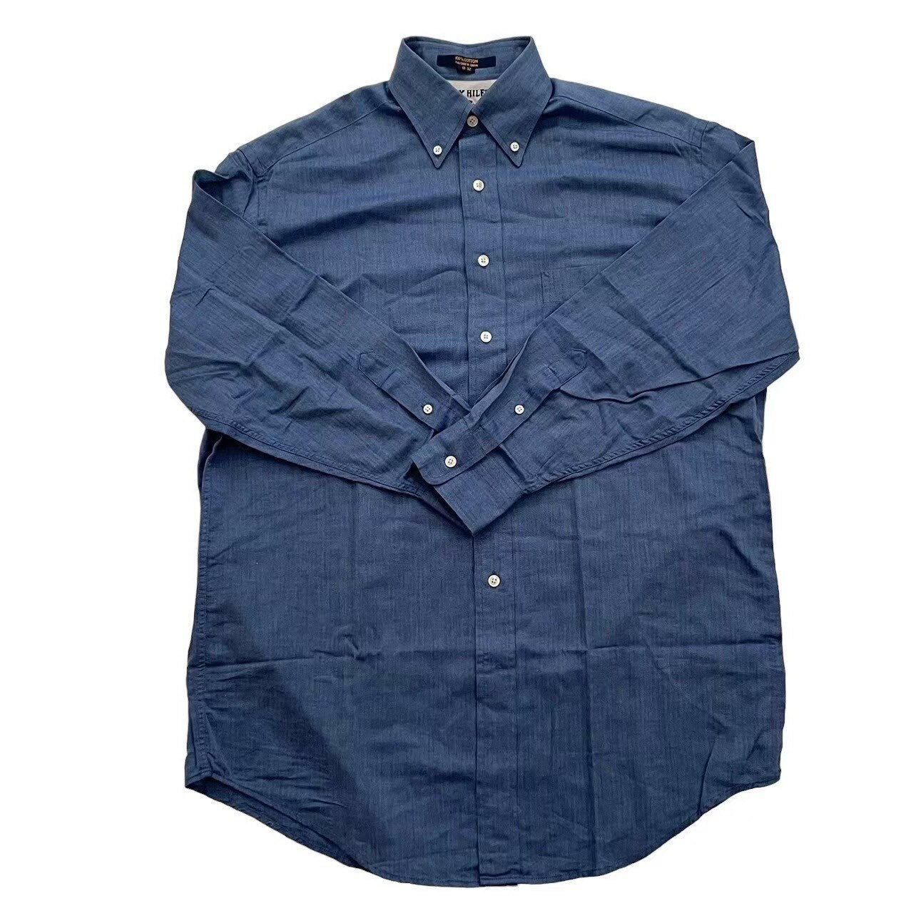 Rakuten - 「中古」TOMMY HILFIGER トミーフィルフィガー デニムワイシャツ 青 ブルー デニム シャツ Yシャツ 長袖 綿 サイズ32 Lサイズ メンズ