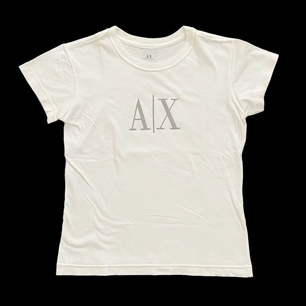 Rakuten - 「中古」ARMANI EXCHANGE アルマーニエクスチェンジ アルマーニ ブランド ロゴ入り半袖Tシャツ 白 グレー ホワイト ロゴ入り Tシャツ 綿 XSサイズ レディース