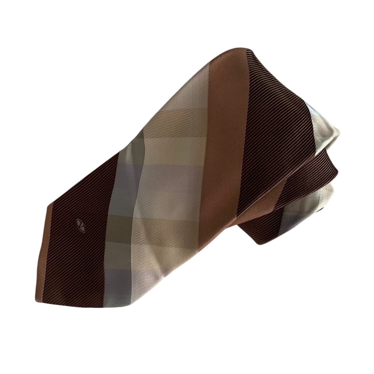 「中古」VALENTINO バレンチノ ネクタイ ブランド 小物 スーツ ファッション ブラウン 茶 ベージュ シルク ストライプ イタリア製 ビジネス 紳士 メンズ