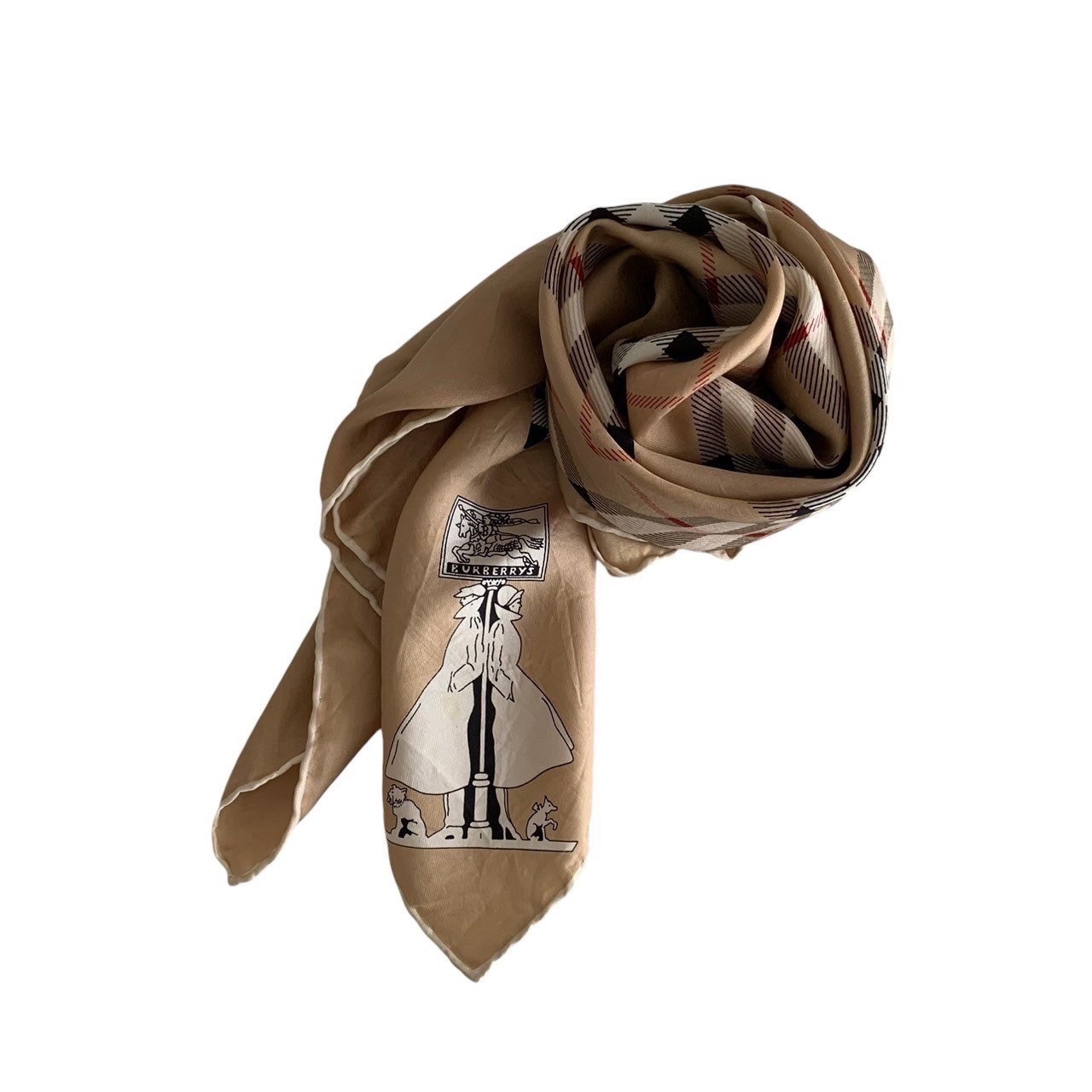 「中古」BURBERRY バーバリー スカーフ ブランド ファッション 小物 大判サイズ ベージュ ブラウン 茶 レッド 赤 バーバリーチェック柄 レディース