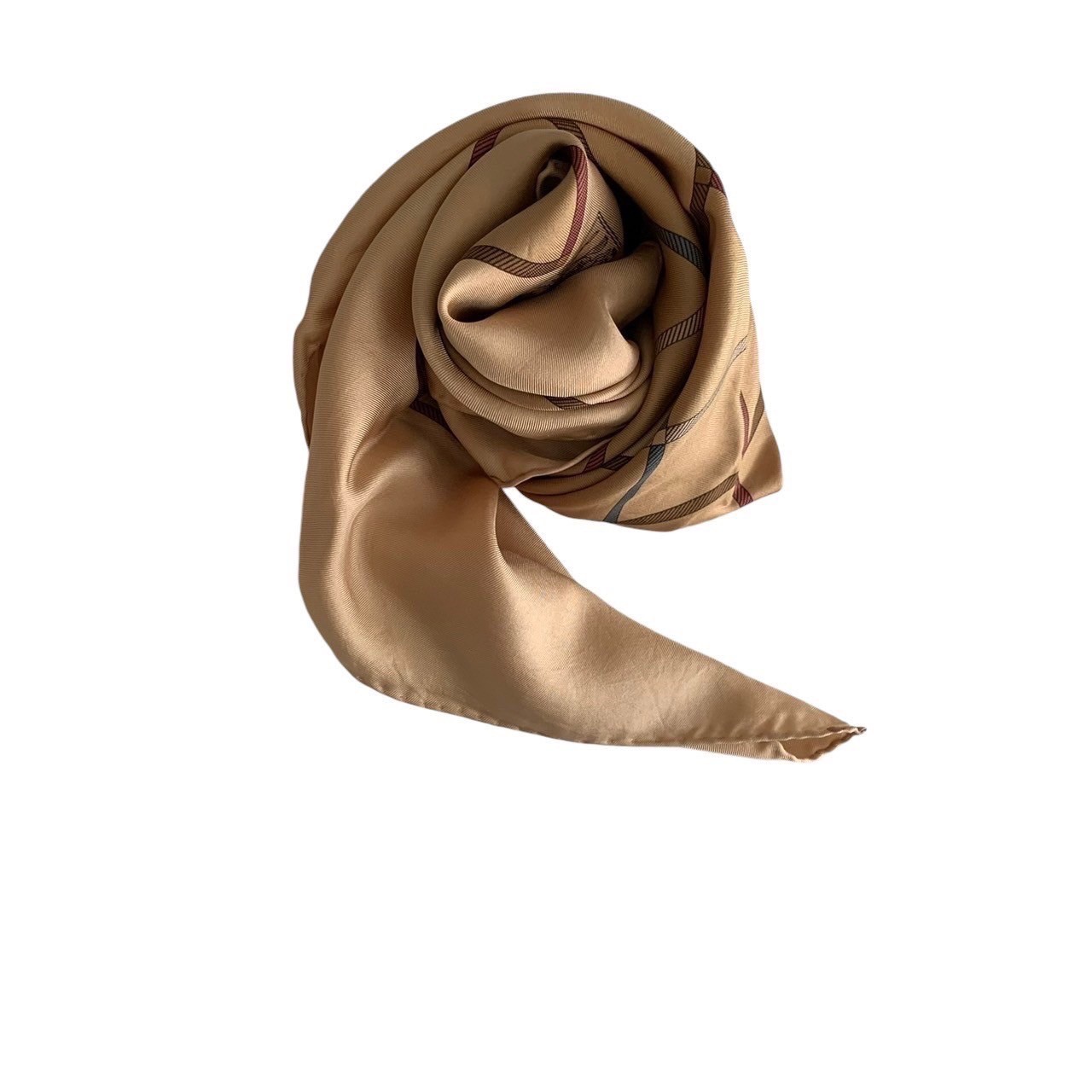 「中古」Burberry バーバリー スカーフ ファッション ブランド 小物 大判 ベージュ 茶 レッド 赤 ブルー 青 絹100% シルク 格子 レディース