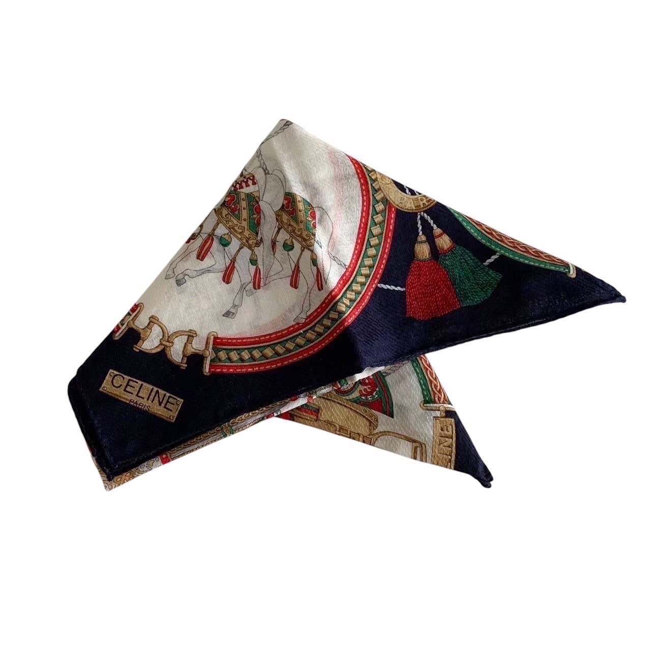 「中古」CELINE セリーヌ ハンカチ スカーフ ハイブランド 小物 ネイビー 紺 ホワ...