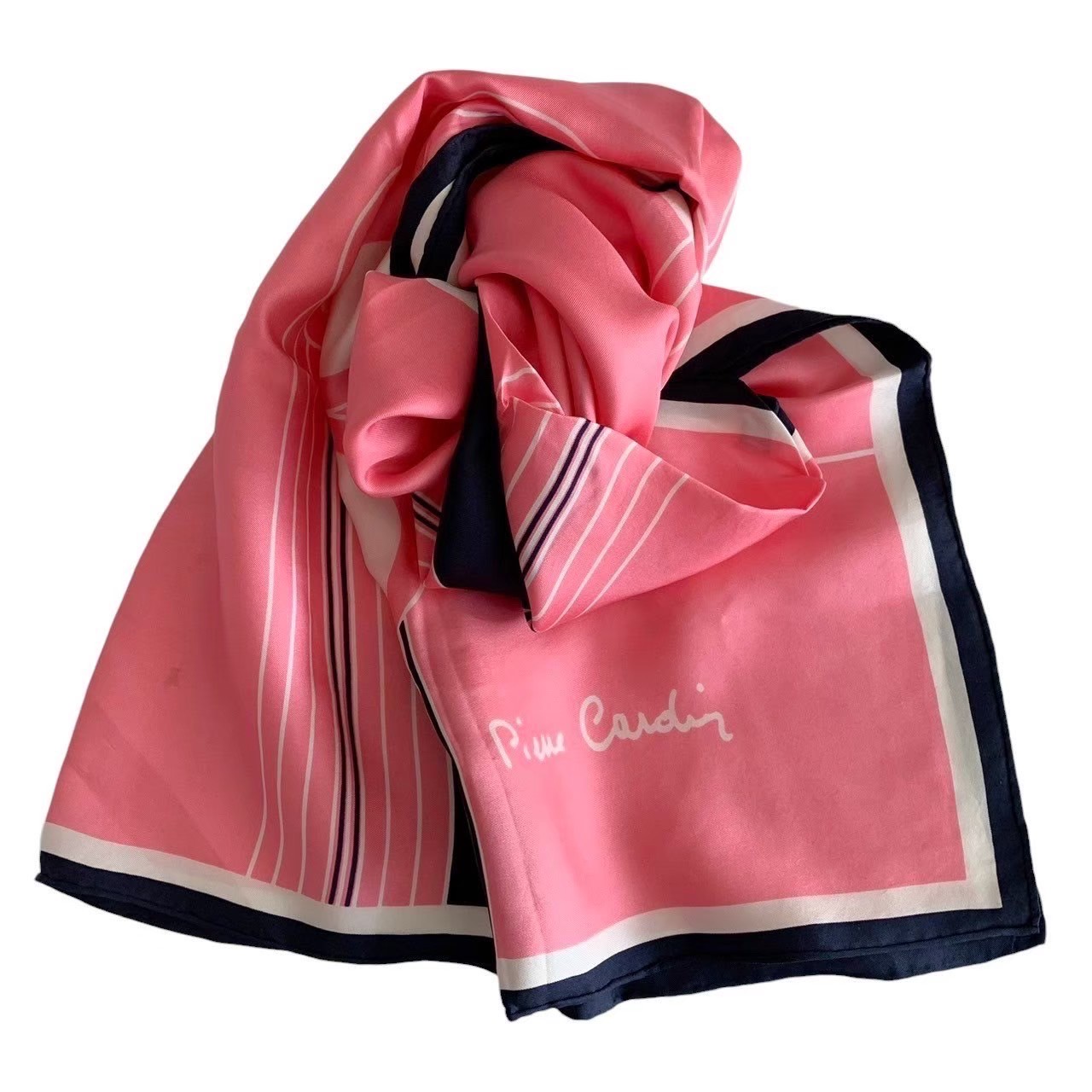 Rakuten - 「中古」pierre cardin ピエールカルダン スカーフ ブランド 小物 大判サイズ ピンク ネイビー 紺 ライン 水玉 ロゴ シンプル 可愛い レディース