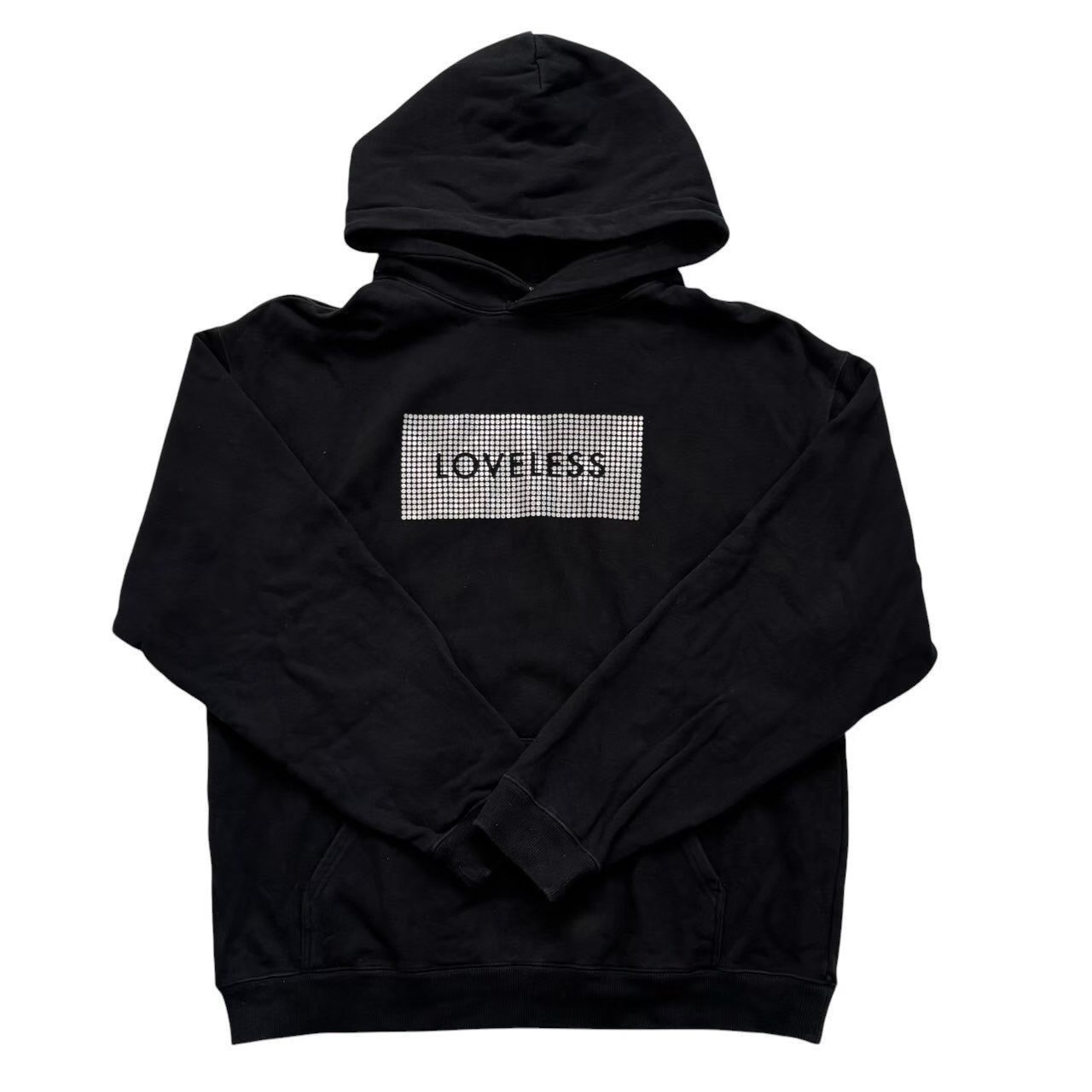 「中古」LOVELESS ラブレス プルオーバー パーカー トップス 黒 ブラック シンプル ディスコロゴ 綿 コットン ボックスロゴ Mサイズ メンズ