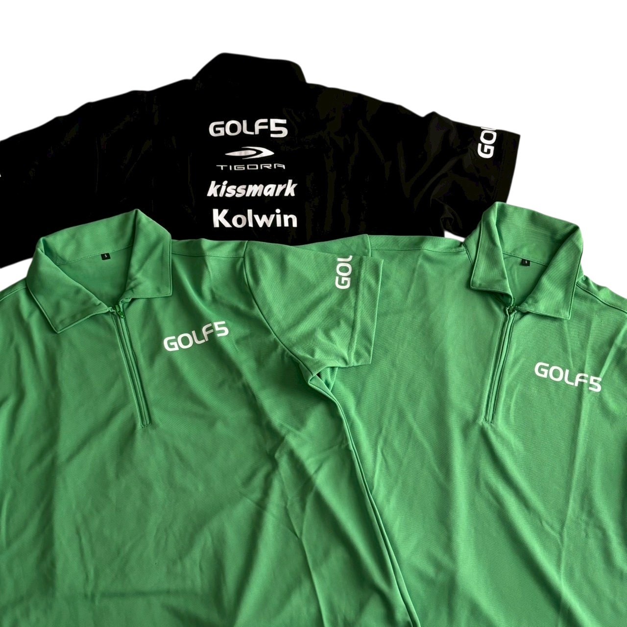Shirts - ［中古］golf5 ゴルフファイブ 半袖ポロシャツ3点セット 黒 黄緑 TIGORA kissmark Kolwin ゴルフ 趣味 スポーツ メンズ 黄緑Sサイズ2枚 黒Mサイズ1枚