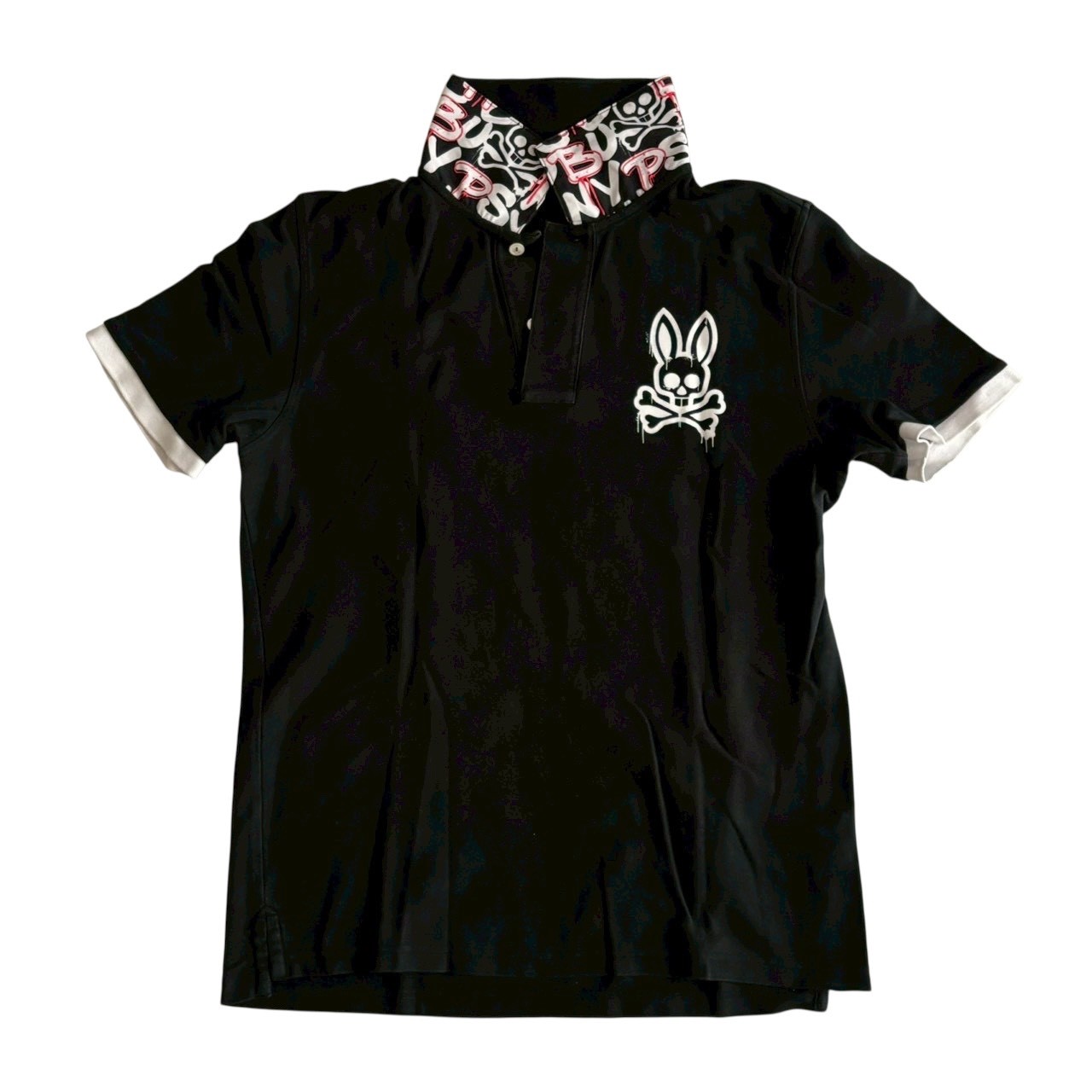 ［中古］Psycho Bunny サイコバニー 半袖ポロシャツ 黒 ブラック 半袖 ポロシャツ うさぎ ウサギ ゴルフ 趣味 スポーツ Mサイズ メンズ
