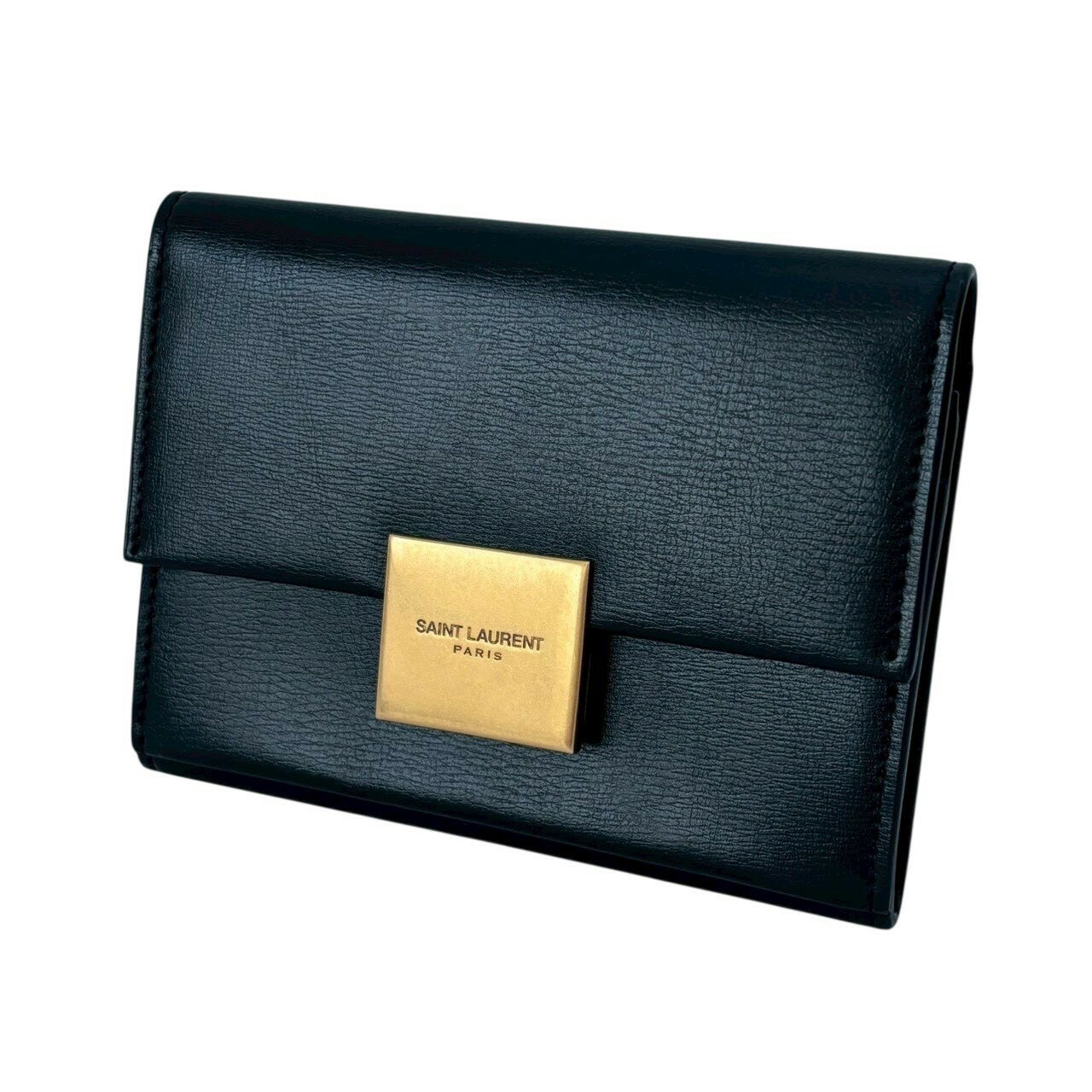 ［中古］Saint Laurent サンローラン カードケース パスケース 二つ折り ロゴ GP レザー ブラック 黒 メンズファッション ファッション小物 名刺入れ