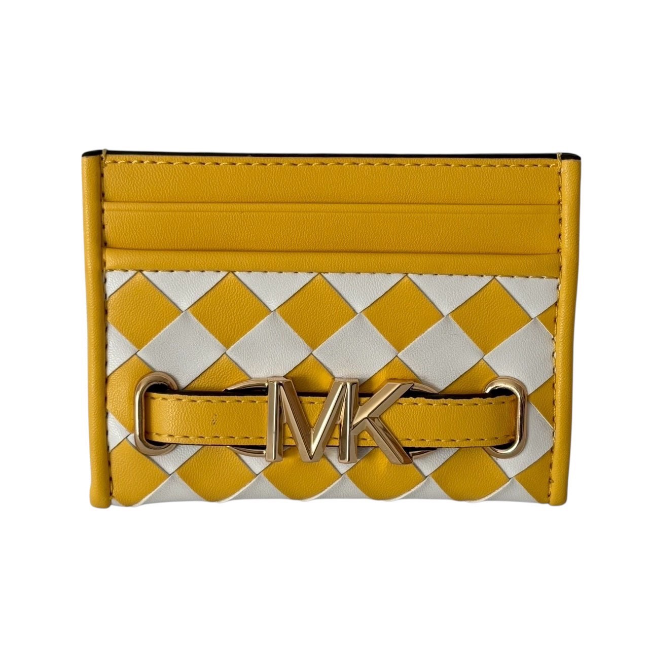 Rakuten - ［中古］MICHAEL KORS マイケルコース カードケース パスケース コンパクト MKロゴ レザー イエロー ホワイト　レディースファッション ファッション小物 名刺入れ