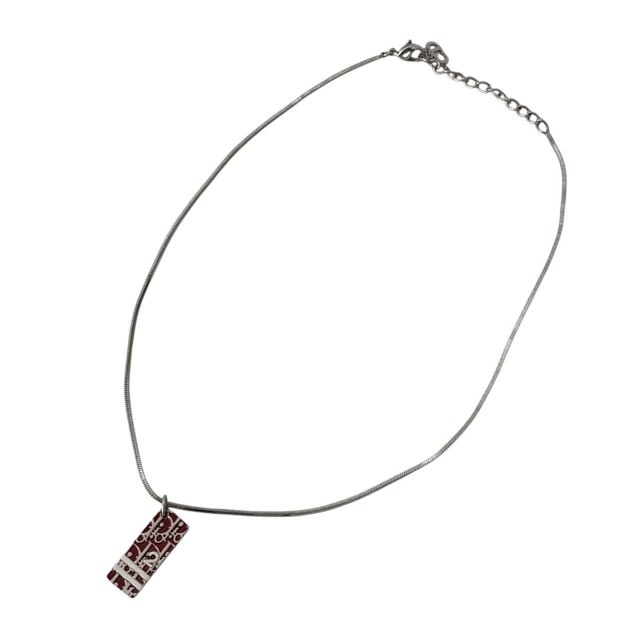 樂天商城 - ［中古］Christian Dior ディオール ネックレス ジュエリー アクセサリー 小物 トロッター プレート メタル シルバー レッド ファッション アクセサリー レディースアクセサリー ネックレス ペンダント
