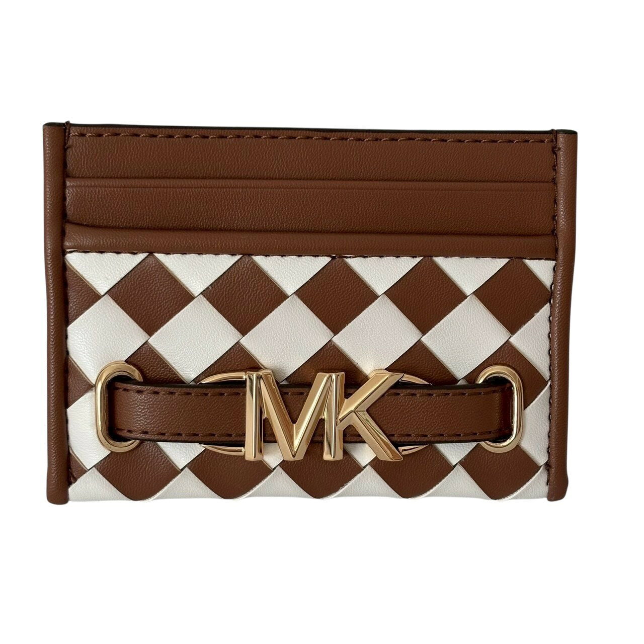 Rakuten - ［中古］MICHAEL KORS マイケルコース カードケース パスケース コンパクト MKロゴ レザー ブラウン ホワイト　レディースファッション ファッション小物 名刺入れ