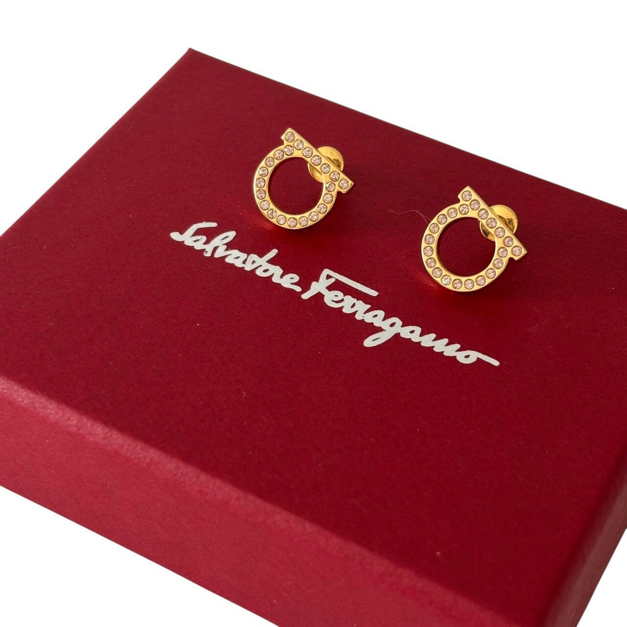 Rakuten - ［中古］Salvatore Ferragamo フェラガモ ガンチーニ ピアス アクセサリー ジュエリー 小物 GP ラインストーン ゴールド ピンク