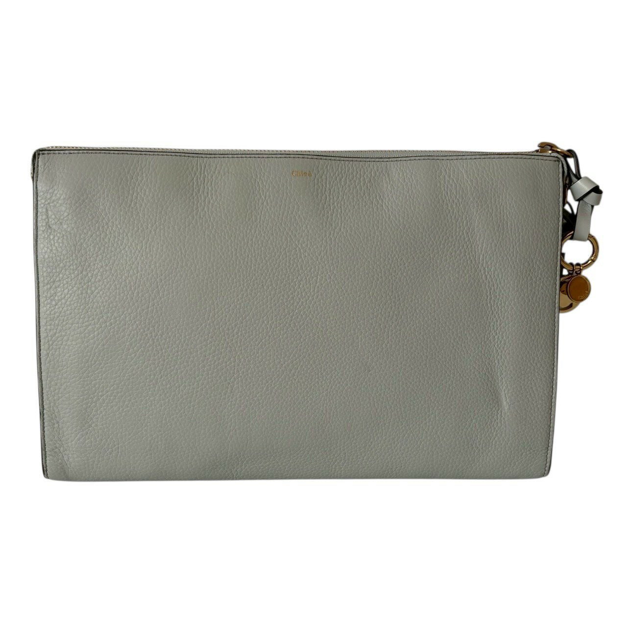 ［中古］Chloe クロエ クラッチバッグ セカンドバッグ ポーチ 手持ち鞄 ロゴ レザー グレー系　レディースファッション　バッグ　クラッチバッチ