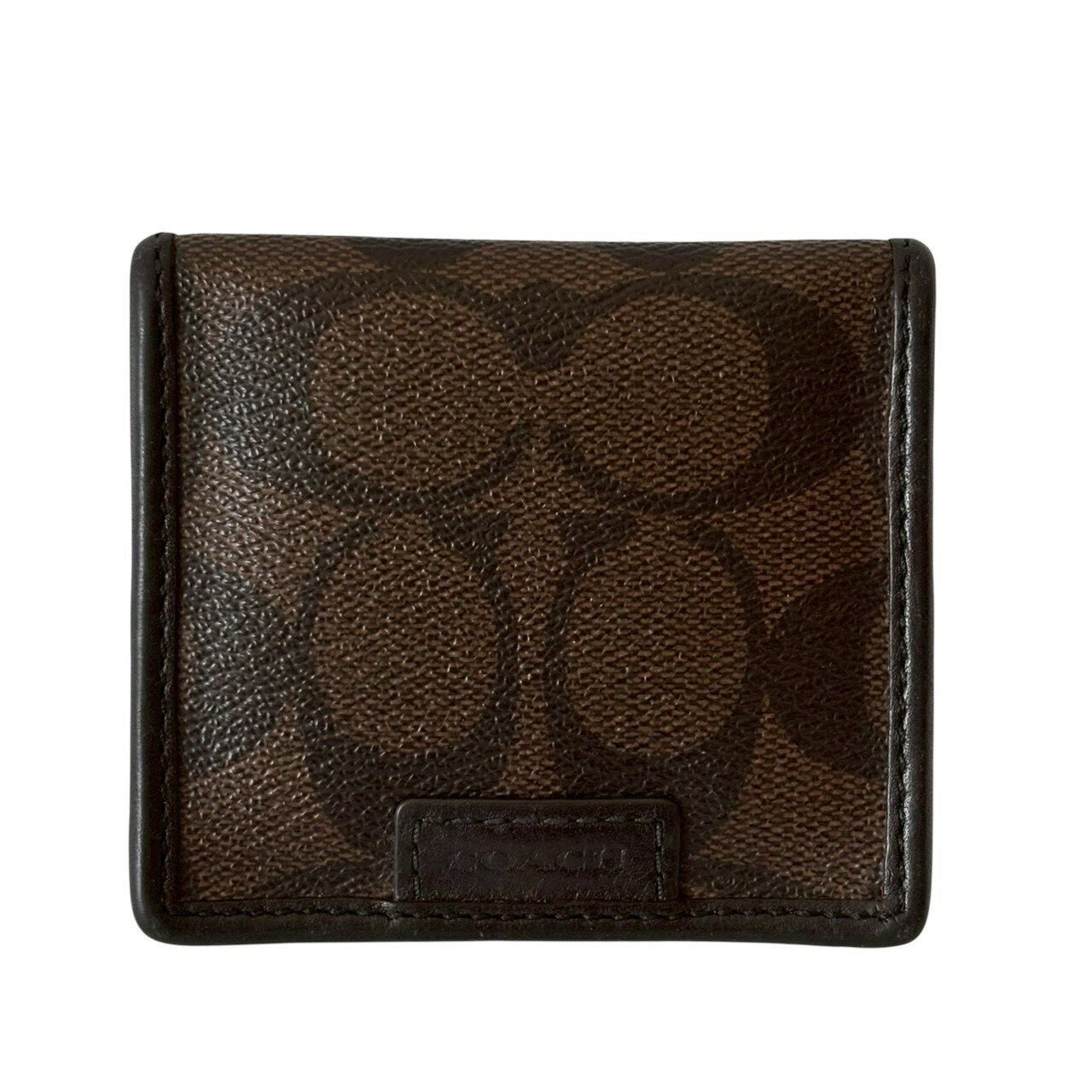 ［中古］コーチ コインケース 小銭入れ コンパクトウォレット ミニ財布 シグネチャー 総柄 ロゴ レザー ブラウン メンズファッション