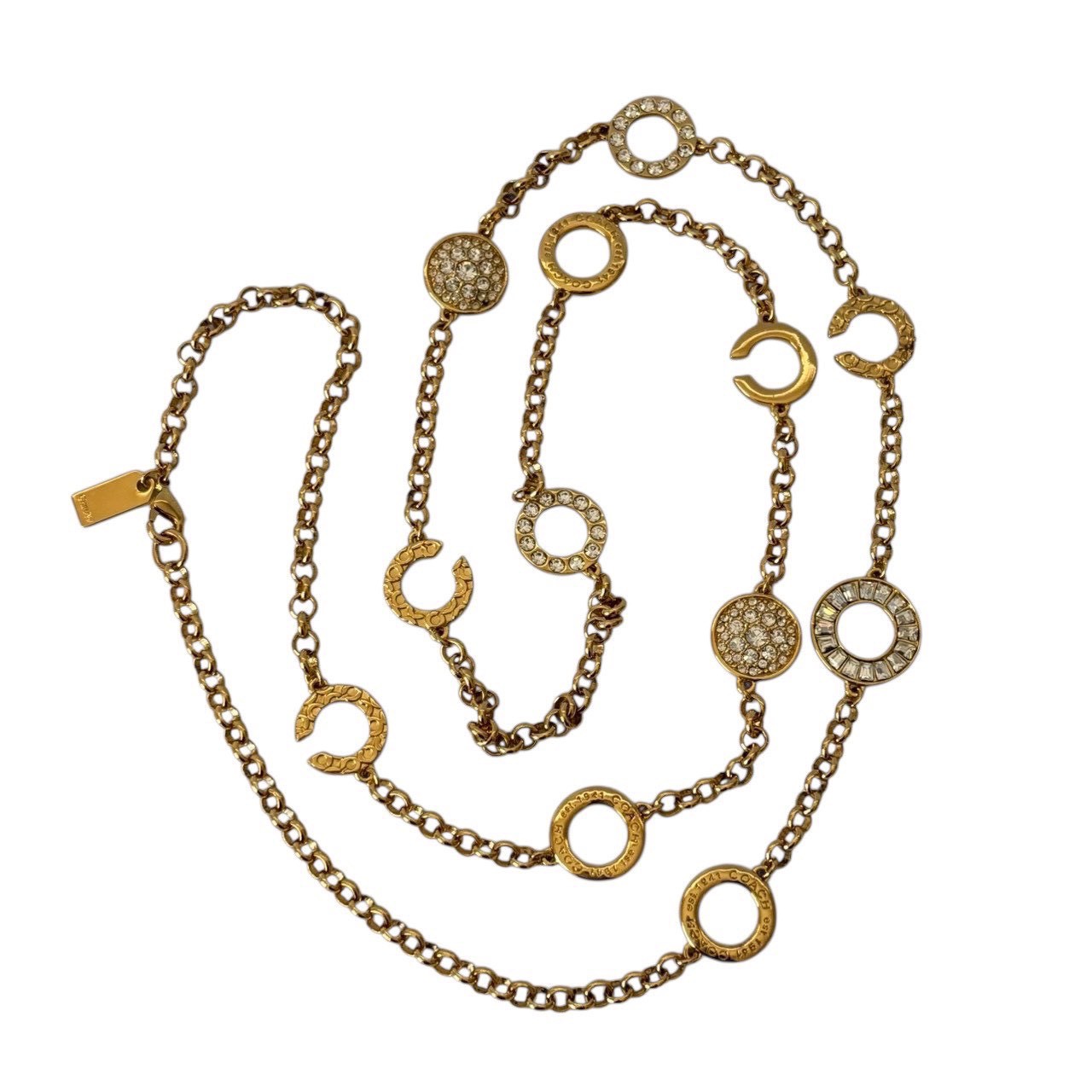 Rakuten - ［中古］COACH コーチ ロング ネックレス ペンダント アクセサリー 小物 ロゴ GP ラインストーン ゴールド　腕時計　アクセサリー　メンズアクセサリー　ネックレス　ペンダント