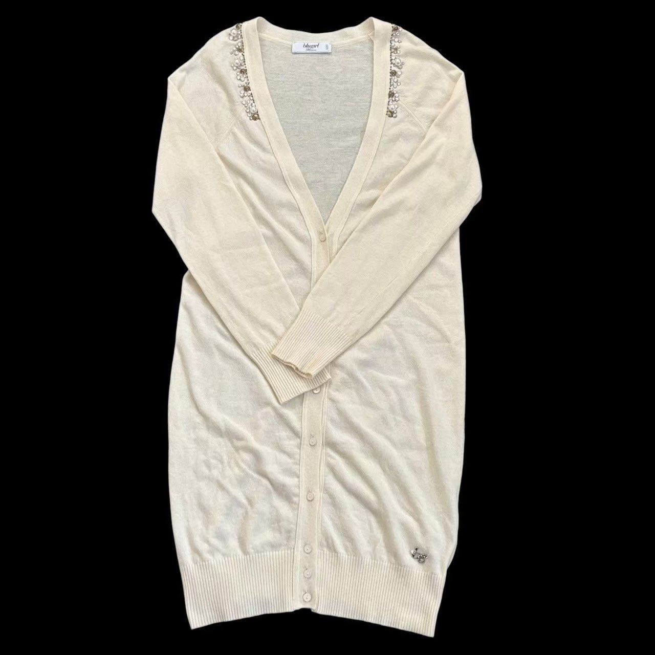 blugirl blumarine ブルーガールブルガリン ロングカーディガン 白系 ホワイト系 ロング カーディガン ストーン キラキラ ニット イタリア製 レディース サイズ38 Lサイズ相当 ■商品情報■ ●タイトル　blugirl ...