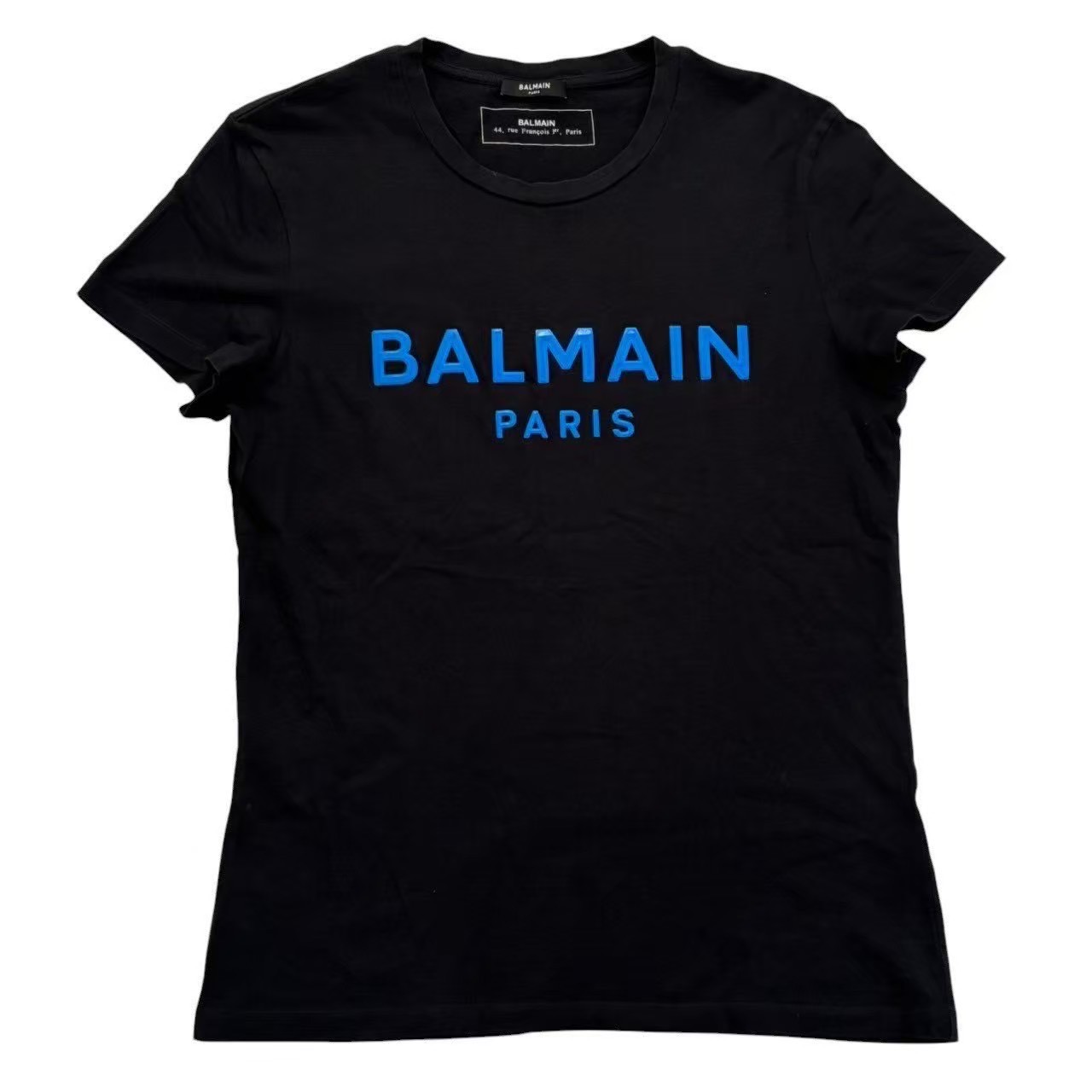 Rakuten - 「中古」BALMAIN バルマン フロントロゴTシャツ 黒 青 ブラック ブルー Tシャツ トップス 半袖 綿 ロゴ シャツ メンズ Mサイズ ブランド ファッション