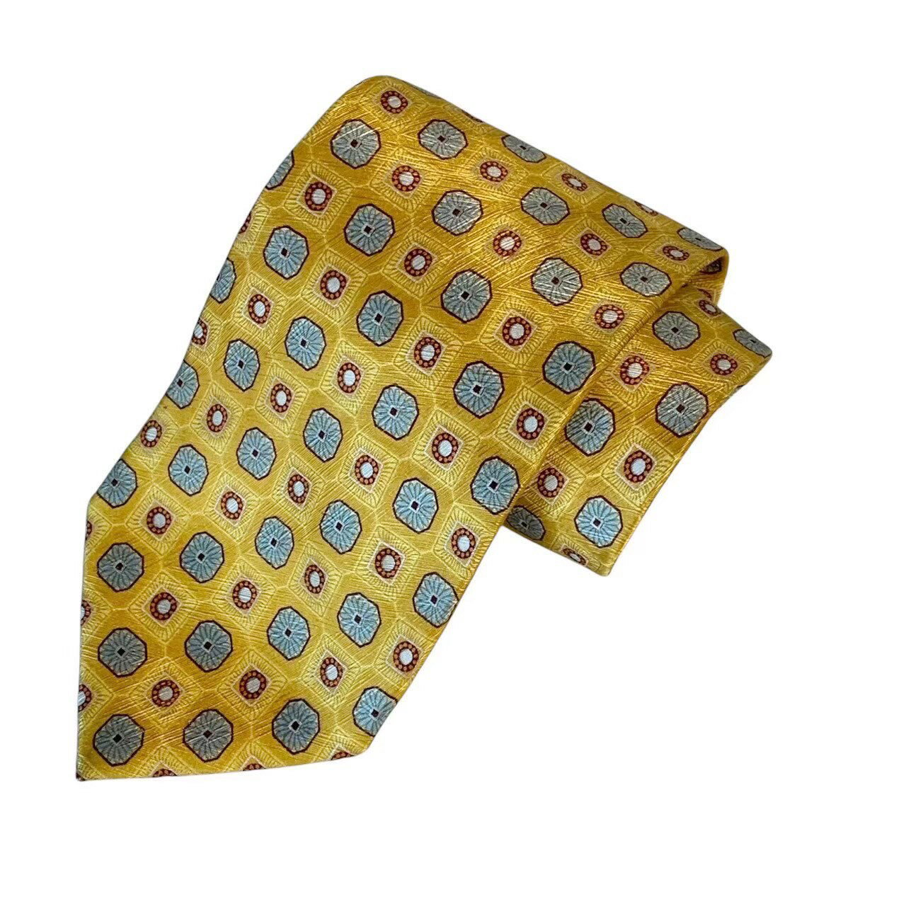 「中古」Ermenegildo Zegna エルメネジルドゼニア ネクタイ ブランド 小物 イエロー 黄色 シルク 絹 イタリア製 総柄 スーツ ファッション 紳士 メンズ