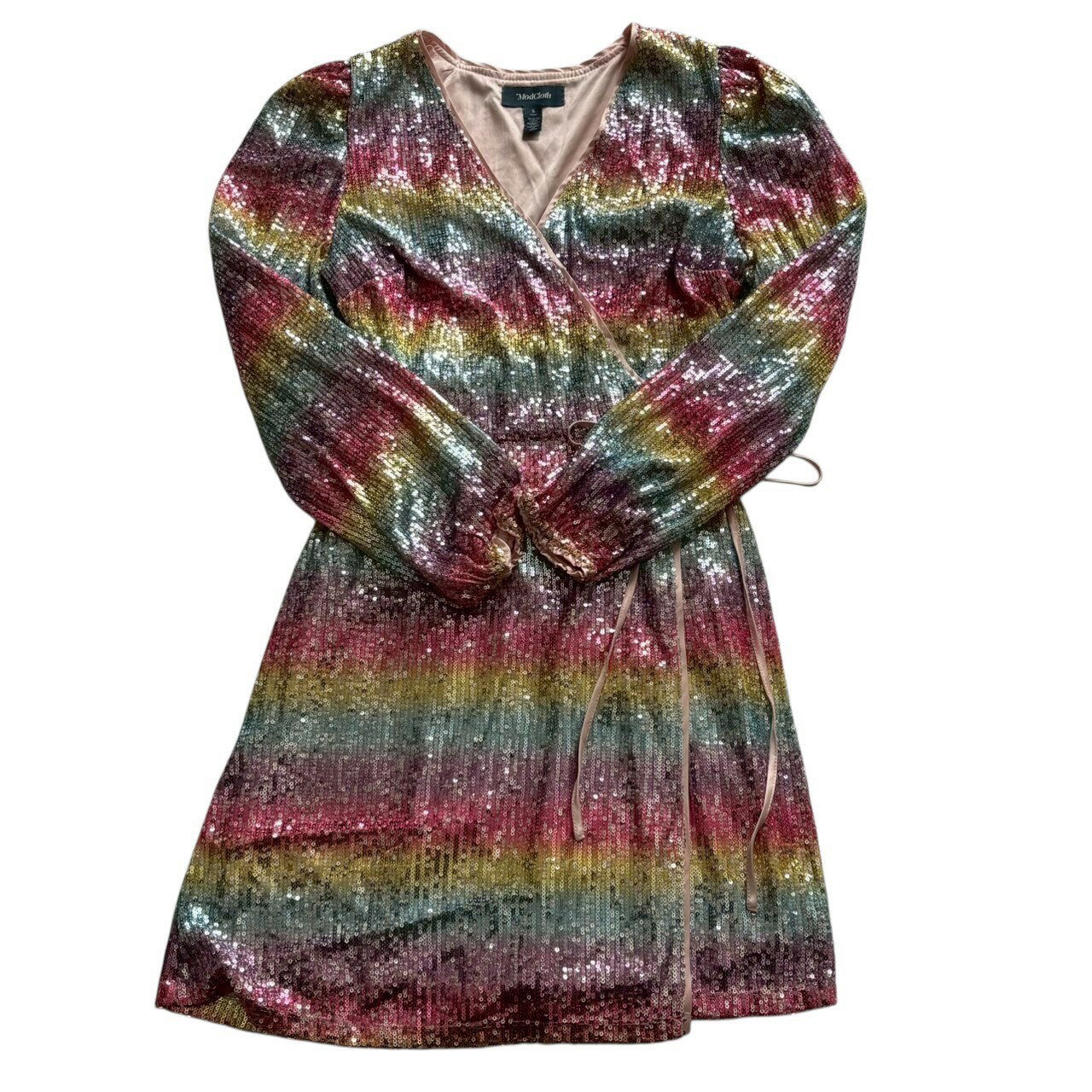 Rakuten - 【未使用】ModCloth モドクロス スパンコールドレス ピンク系 水色系 マルチカラー 派手 ワンピース ミニ丈 レディース Sサイズ