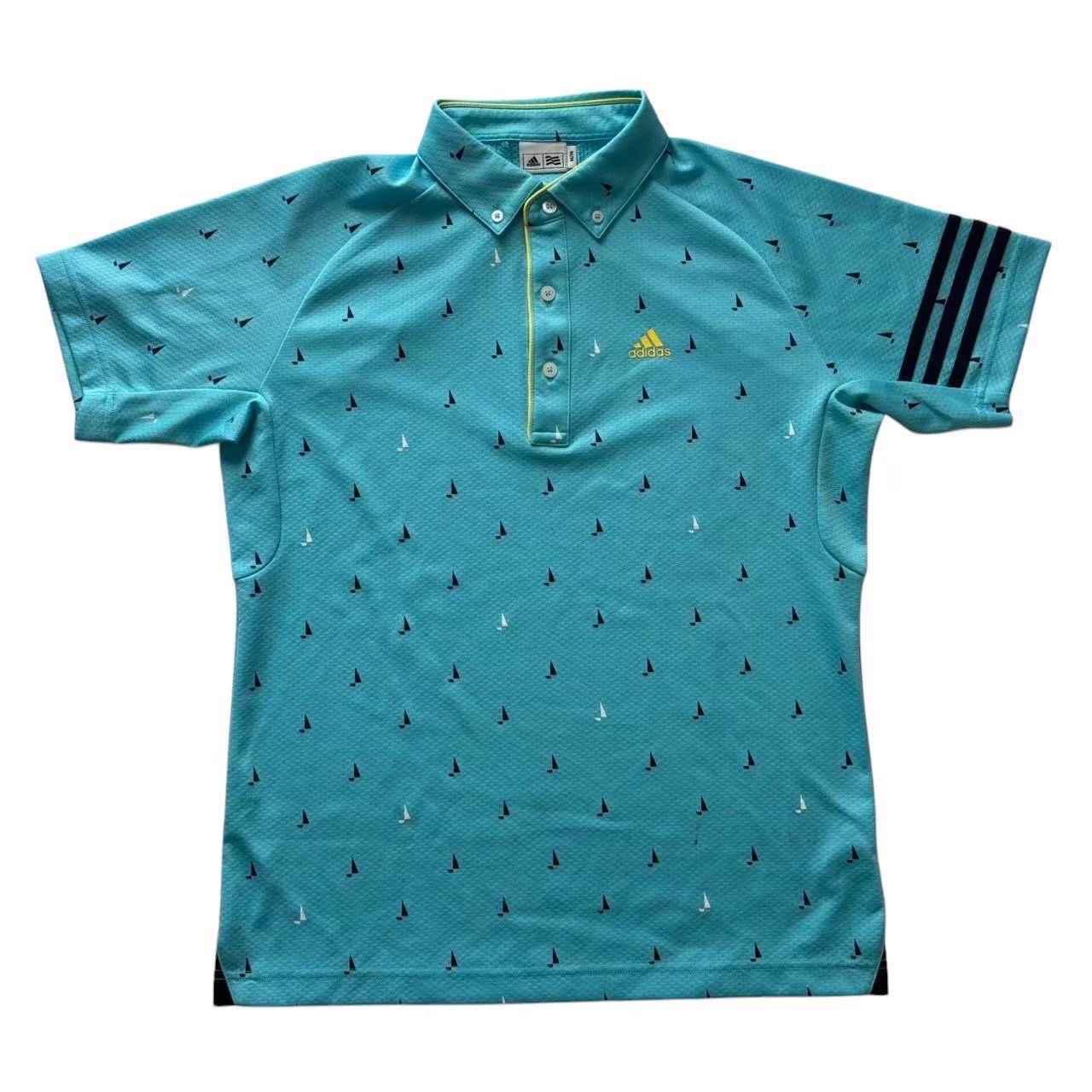 乐天商城 - ［中古］adidas アディダス 半袖ポロシャツ 水色 ゴルフウェア 人気 メーカー 半袖 ポロシャツ ゴルフ ウェア スポーツ ヨット メンズ Mサイズ