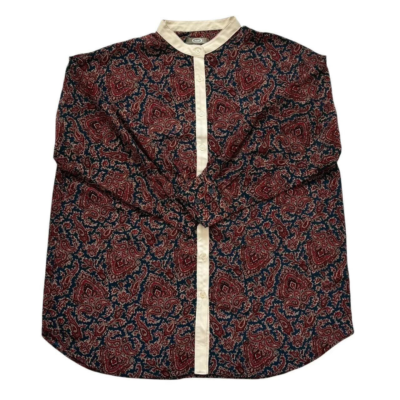 Rakuten - ［中古］kutir クティール ペイズリー柄シャツ 赤系 紺系 レッド系 ネイビー系 マルチカラー ペイズリー バンドカラー シャツ レディース フリーサイズ