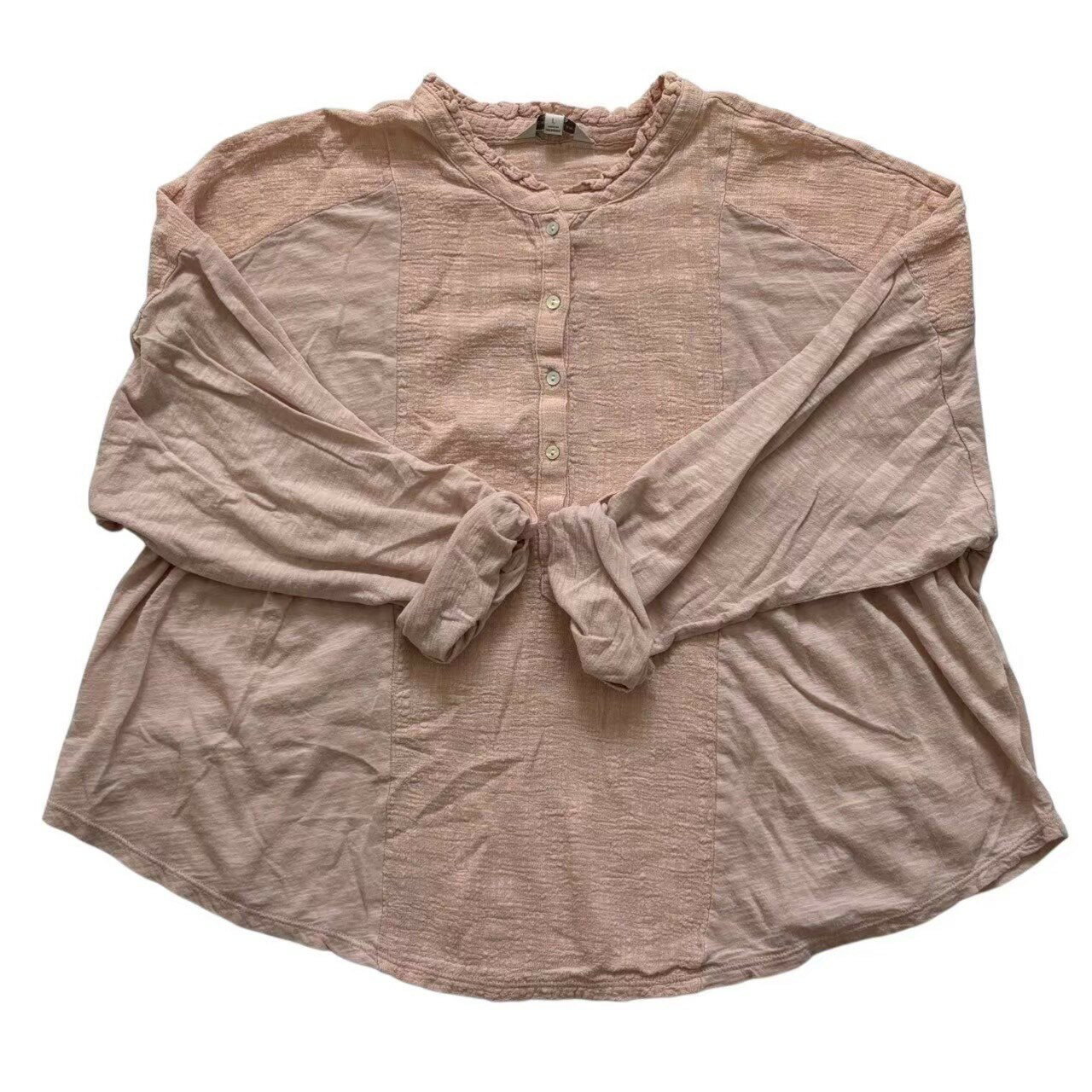 Rakuten - ［中古］LICKY BRAND ラッキーブランド トップス ピンク系 ブラウス レース 綿 コットン 長袖 シャツ レディース Lサイズ 無地 シンプル