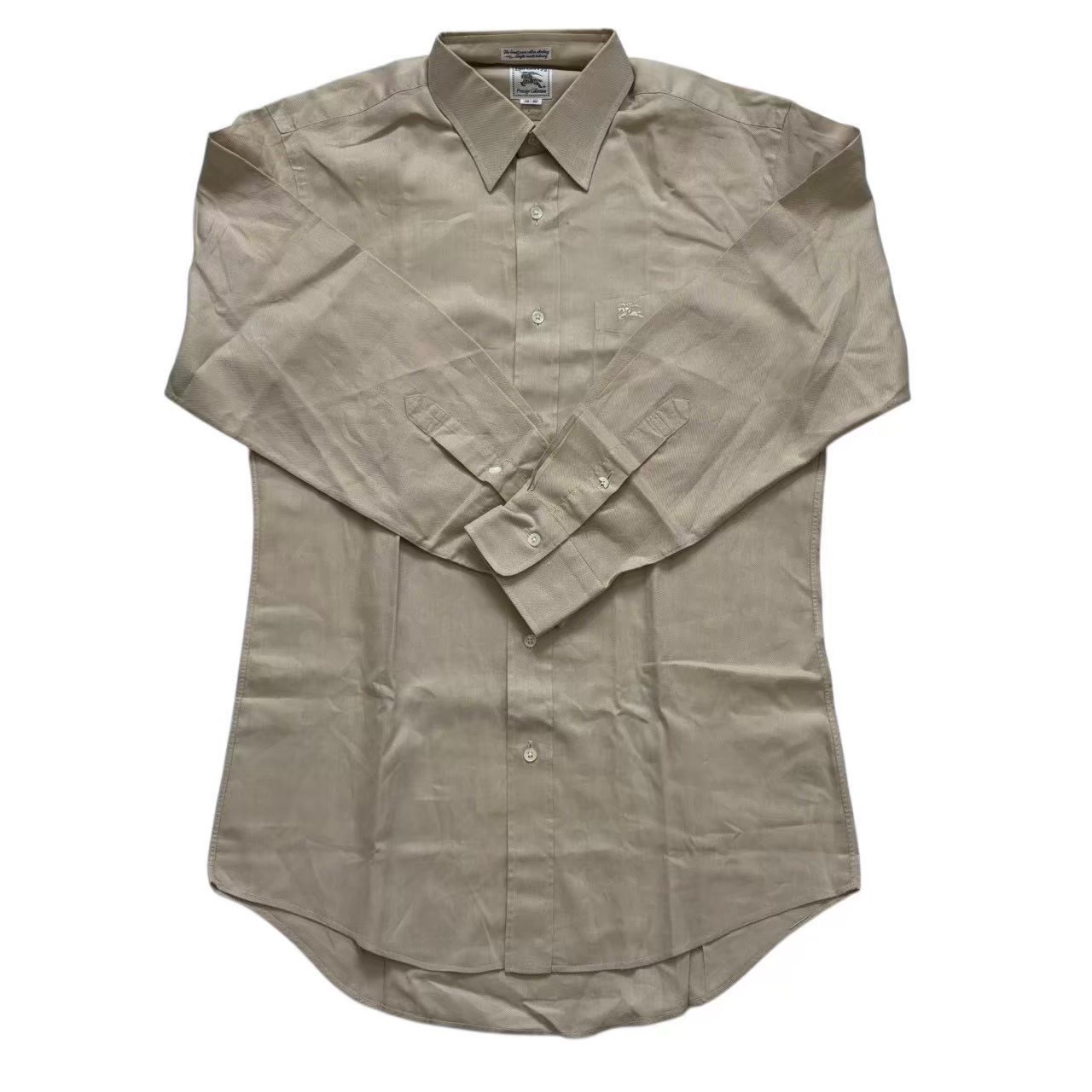 ［中古］BURBERRYS バーバリー Yシャツ ベージュ ワンカラー シンプル 無地 シャツ ワンポイント ロゴ オールド 90s メンズ 38-80 Mサイズ