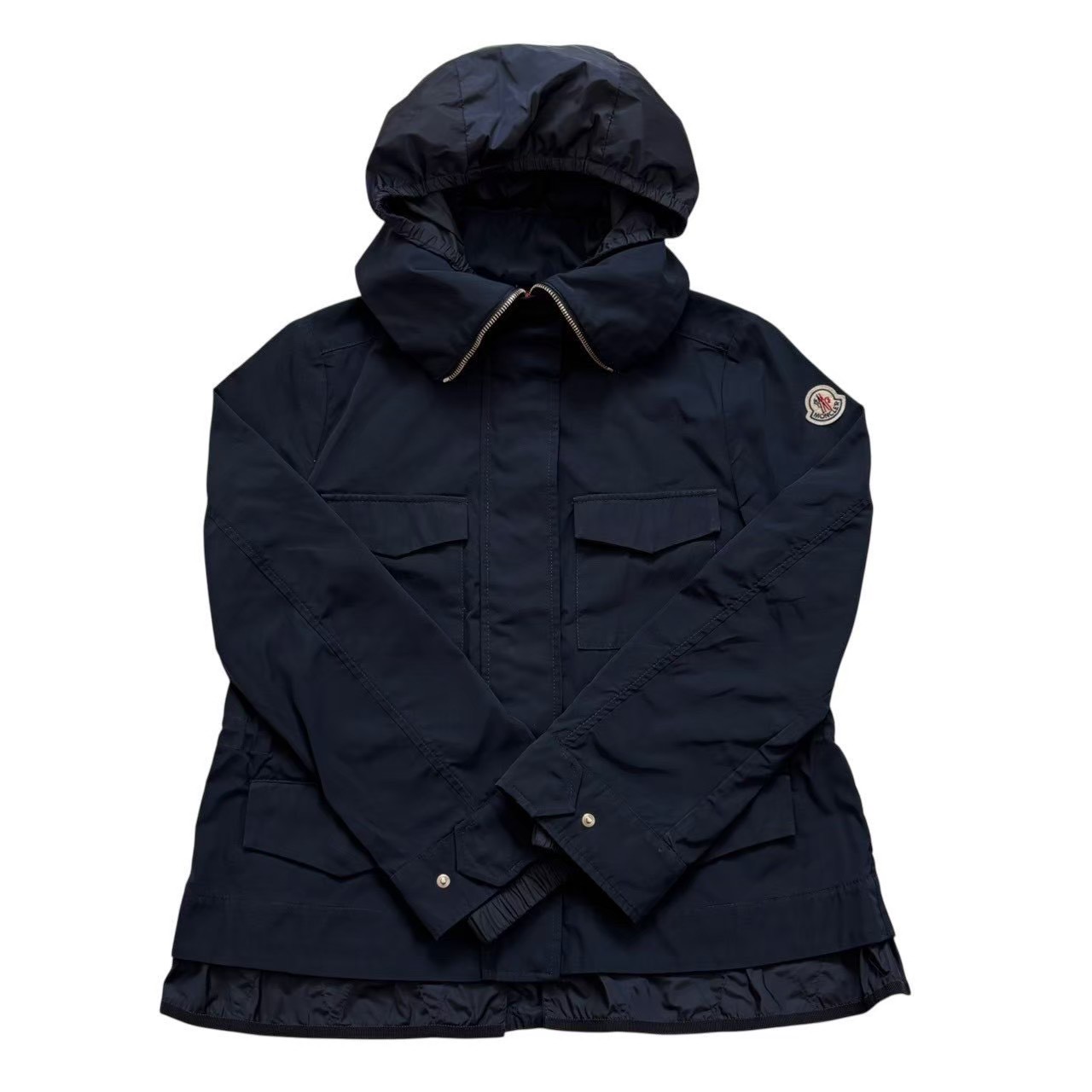 美品✨MONCLER フード付きブラックジャケット　ナイロン　フリル　XS MONCLER フリル ダウンジャケット KENDED モンクレールコート (MONCLER