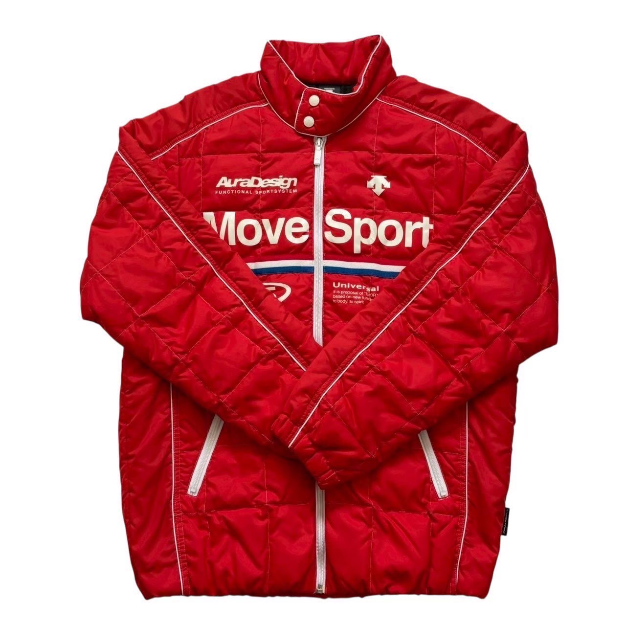 Rakuten - ［中古］DESCENTE デサント アパレル アウター ジャケット レッド 赤 ホワイト 白 ロゴ ポリエステル ダウン フェザー ジップアップ ファスナー メンズ