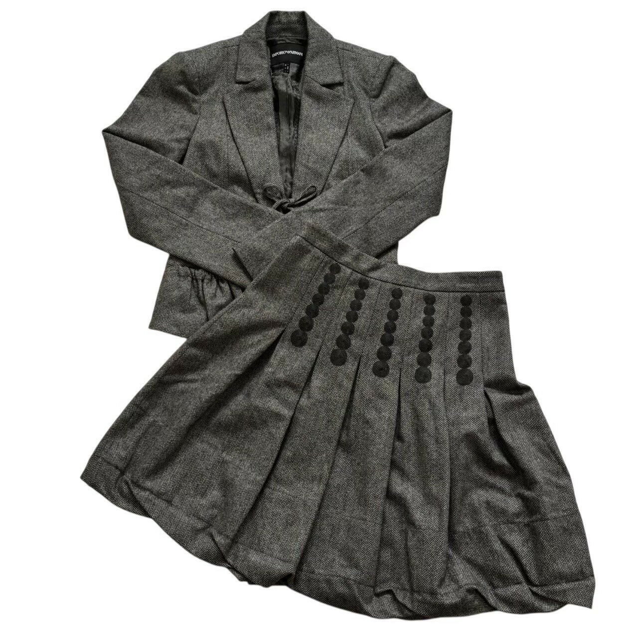 Wool - ［中古］EMPORIO ARMANI エンポリオ アルマーニ スーツセットアップ グレー スーツ リボン セットアップ 上下セット ウール レディース サイズ38 Mサイズ
