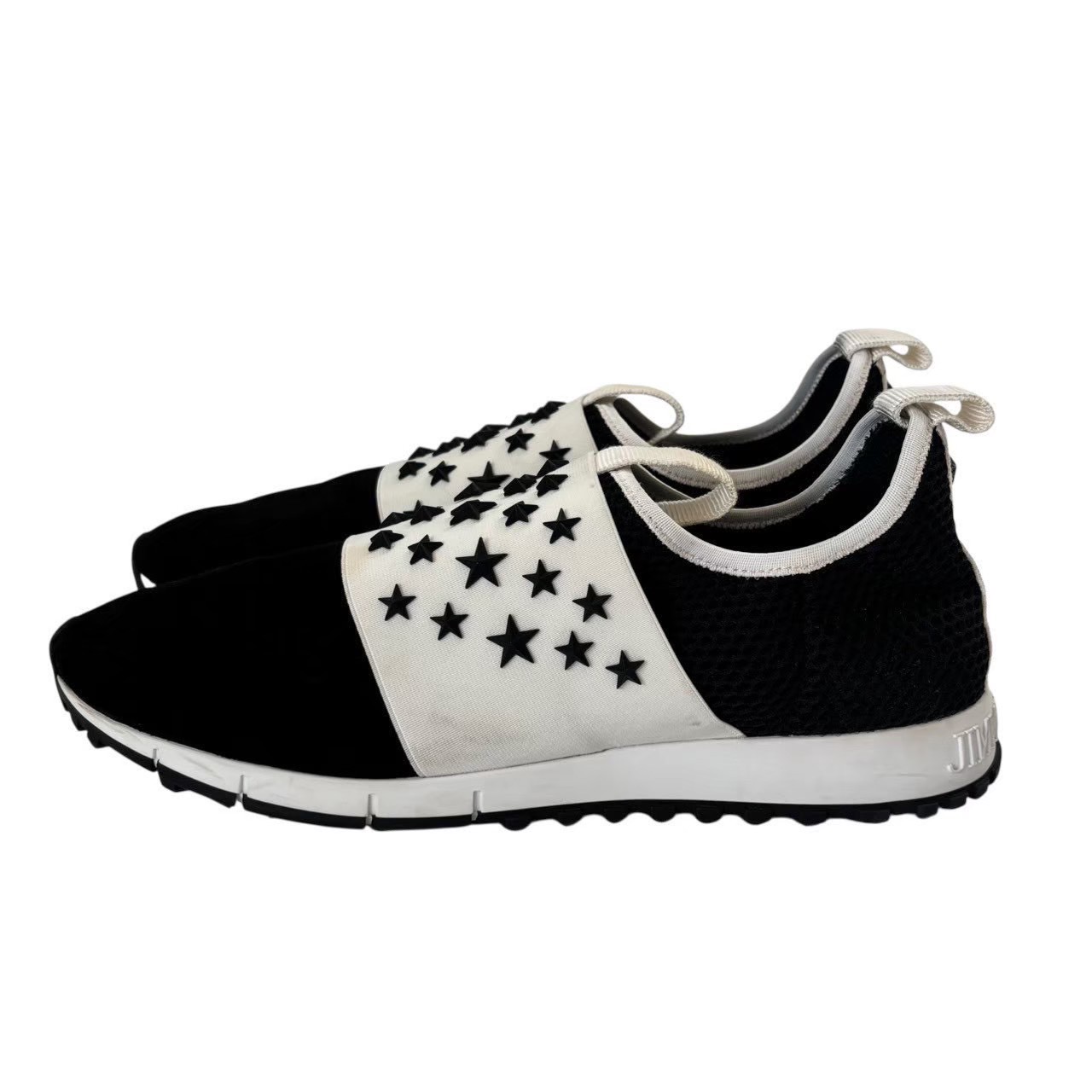 ［中古］JIMMY CHOO ジミーチュウ アパレル ブウンド 靴 シューズ スタッズ スリッポン ブラック ホワイト 黒 白 星 ベロア メッシュ メンズ 3
