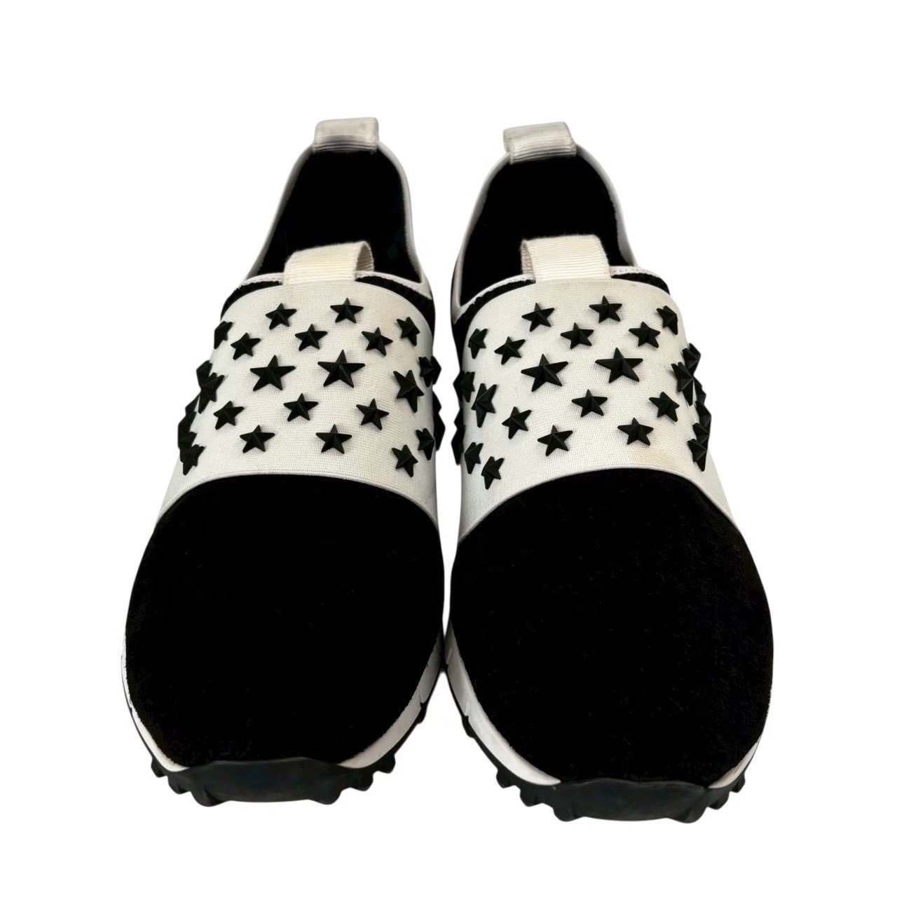 ［中古］JIMMY CHOO ジミーチュウ アパレル ブウンド 靴 シューズ スタッズ スリッポン ブラック ホワイト 黒 白 星 ベロア メッシュ メンズ 2