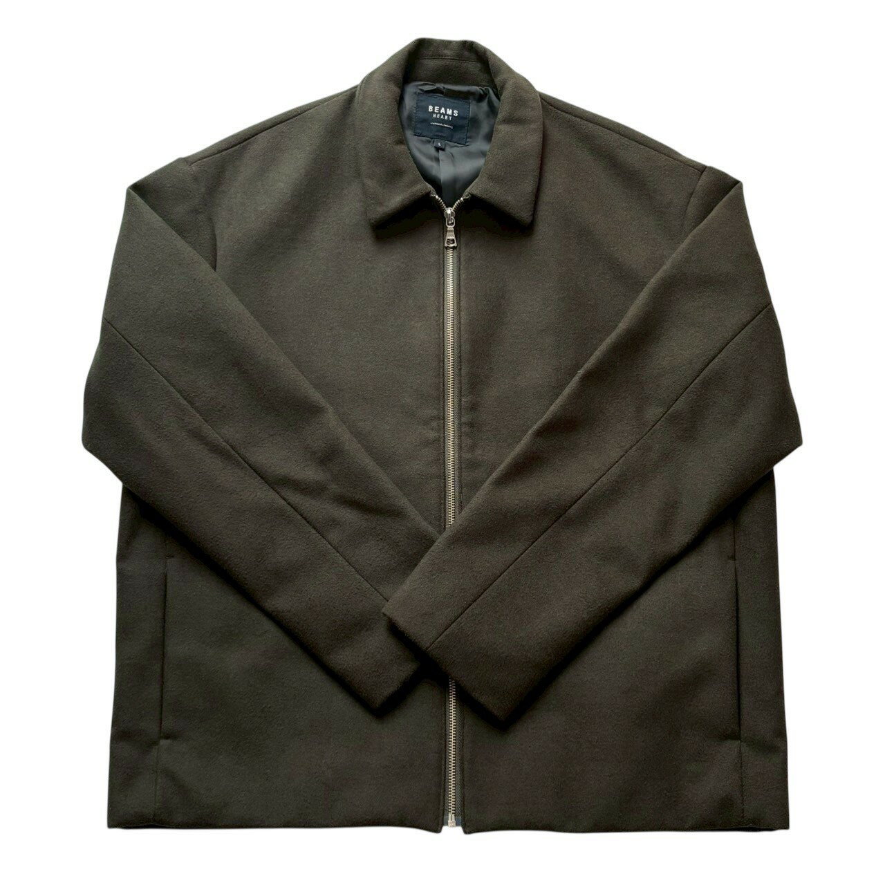 乐天商城 - ［中古］BEAMS ビームス ステンカラーコート カーキ 緑系 アウター 上着 ショート丈 メンズ Lサイズ