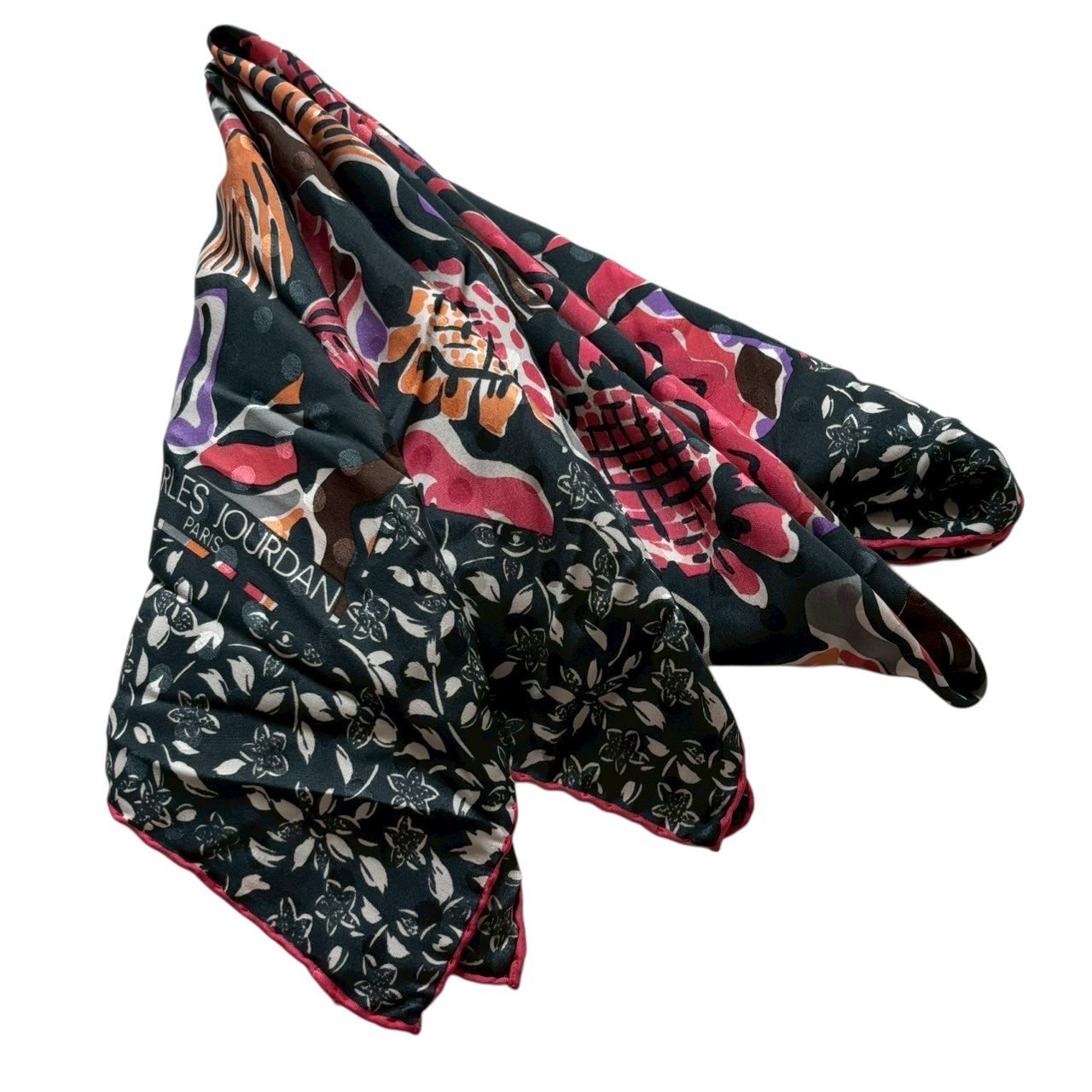 乐天商城 - ［中古］CHARLES JOURDAN シャルルジョルダン スカーフ グレー マルチカラー ストール バンダナ 花柄 フラワー レディース 総柄 ブランド小物 正方形
