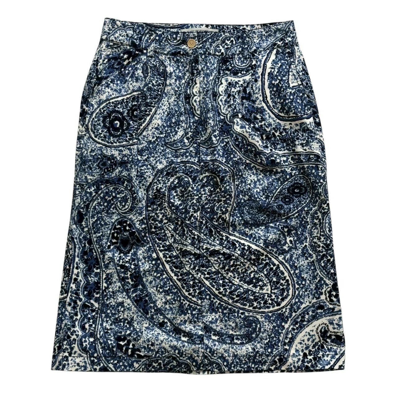 Rakuten - ［中古］ETRO エトロ ボトムス タイトスカート 青 ブルー ペイズリー柄 総柄 スカート 膝丈スカート レディース サイズ42 Lサイズ 綿 ポリウレタン