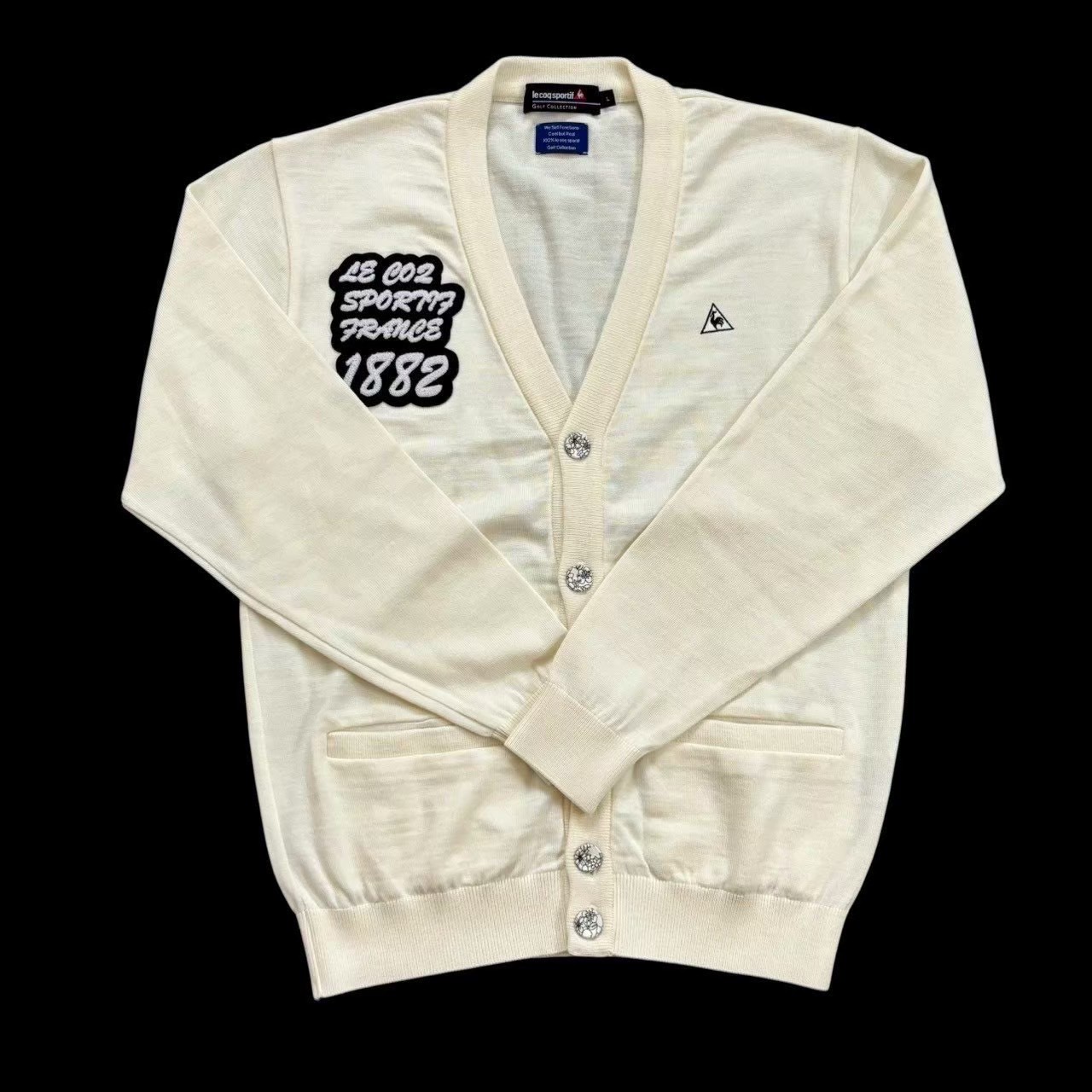 乐天商城 - ［中古］le coq Golf ルコックゴルフ カーディガン 白 ホワイト ワッペン ボタン ゴルフ ゴルフウェア 趣味 スポーツ レディース Lサイズ ウール アクリル
