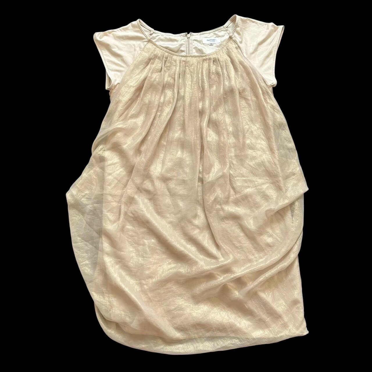 Rakuten - ［中古］LANVIN ランバン トップス チュニック チュールロングトップス ベージュ チュール ふんわり ロング丈 レディース サイズ40 Lサイズ