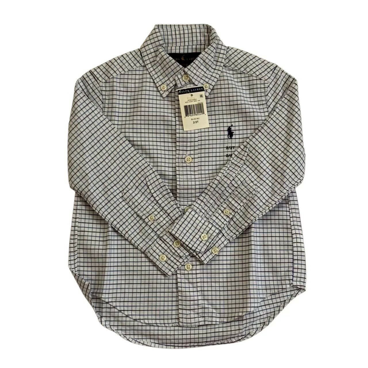 Rakuten - ［未使用］Ralph Lauren ラルフローレン チェックワイシャツ 青系 白 ブルー系 ホワイト チェック ワイシャツ シャツ キッズ サイズ2/2T 90cm